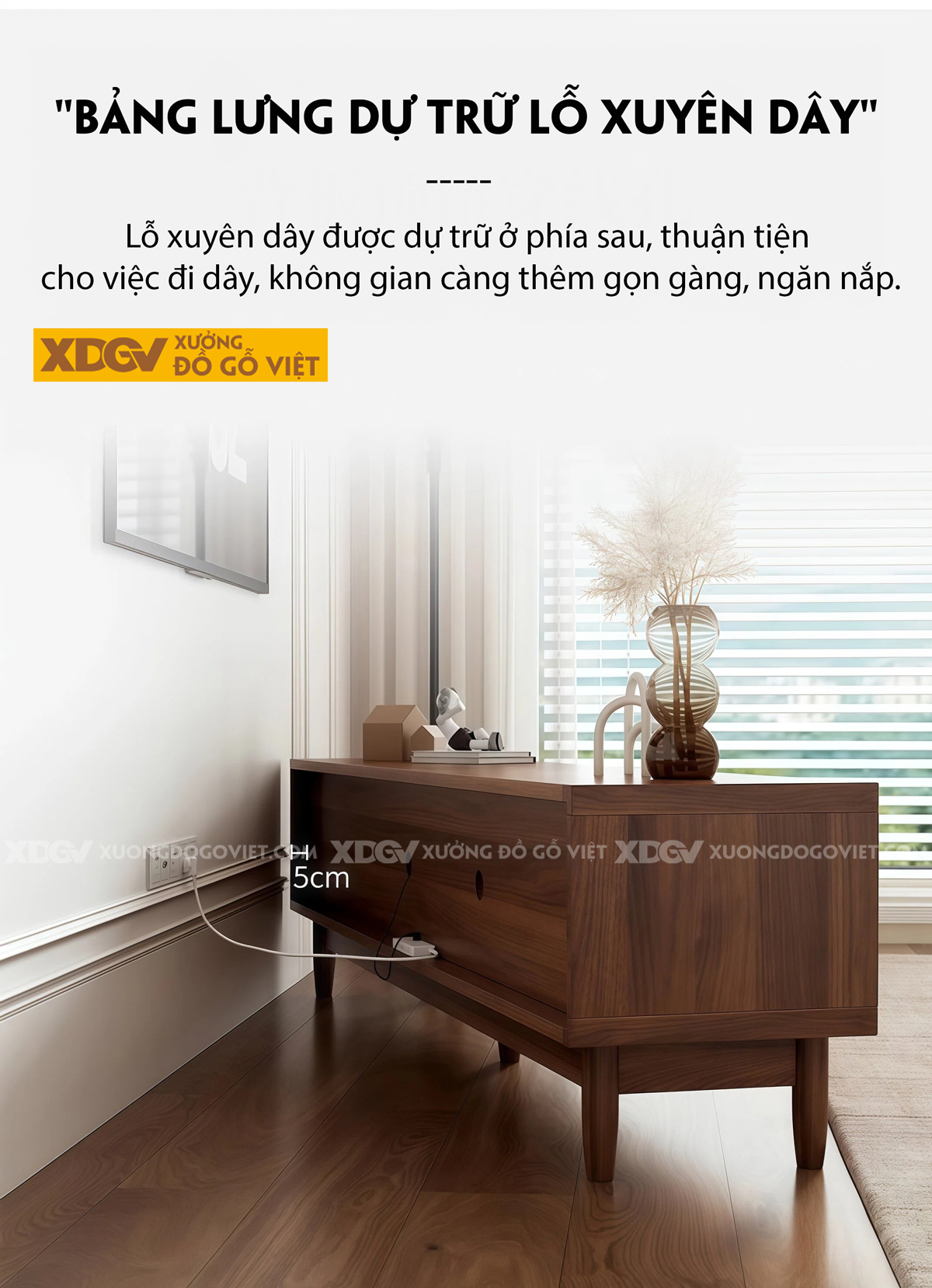 Kệ Để Tivi Gỗ Óc Chó Đan Mây Phong Cách Tối Giản Hiện Đại