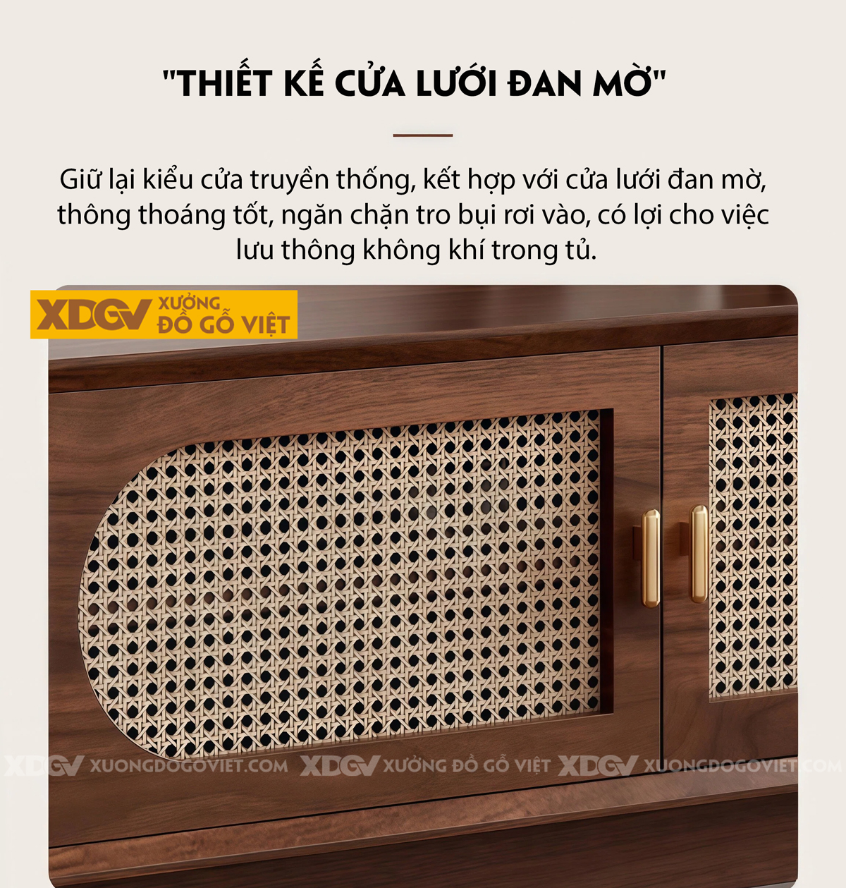 Kệ Để Tivi Gỗ Óc Chó Đan Mây Phong Cách Tối Giản Hiện Đại