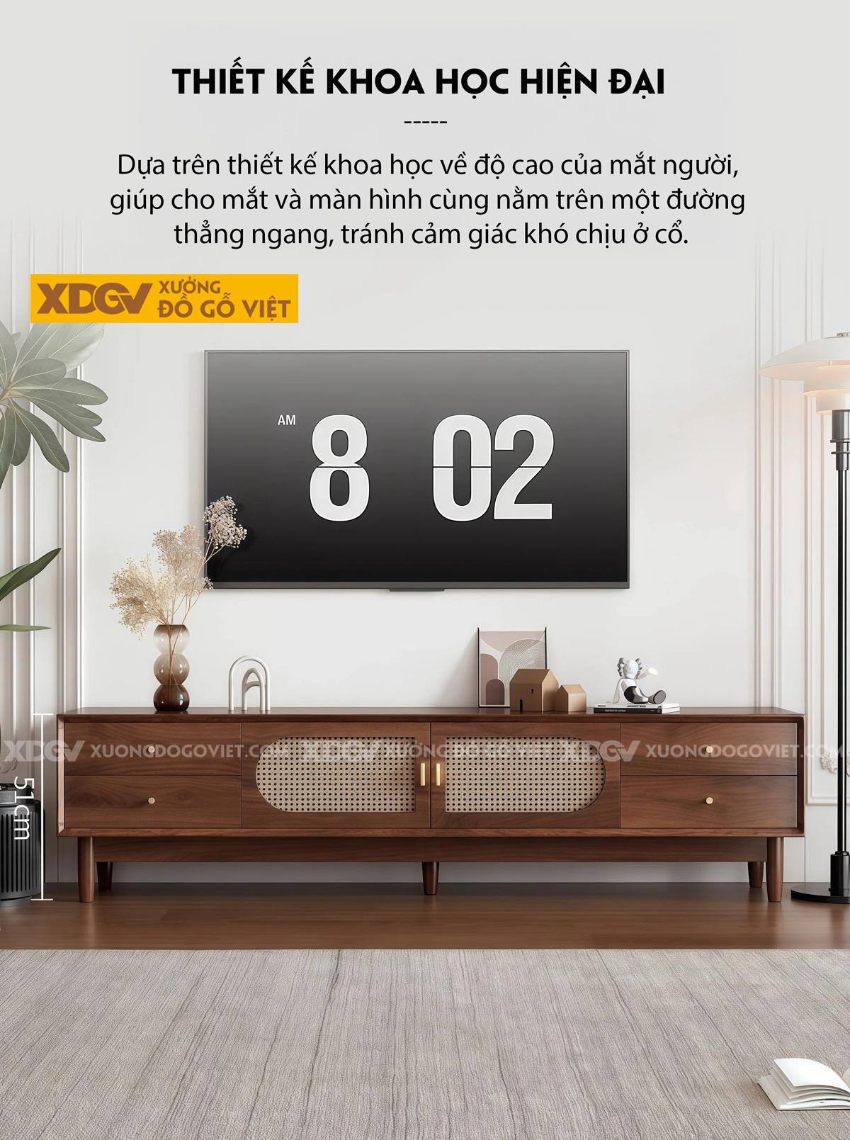 Kệ Để Tivi Gỗ Óc Chó Đan Mây Phong Cách Tối Giản Hiện Đại