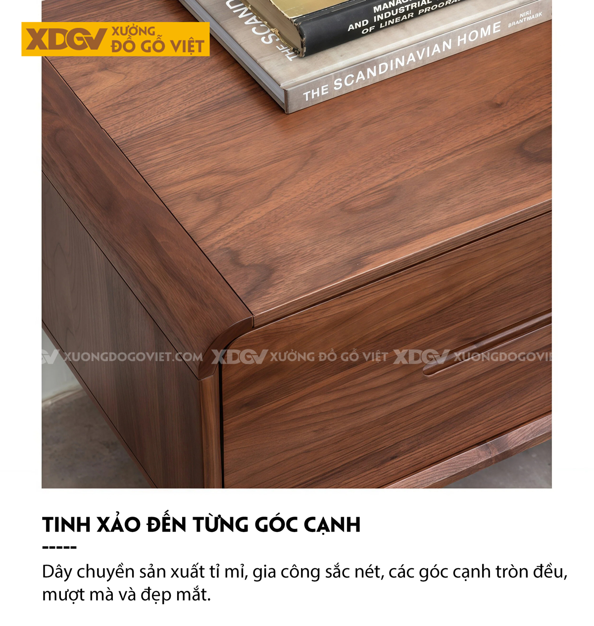 Kệ Để Tivi Gỗ Óc Chó Dáng Bo Tròn Tối Giản Chân Cao Tinh Tế