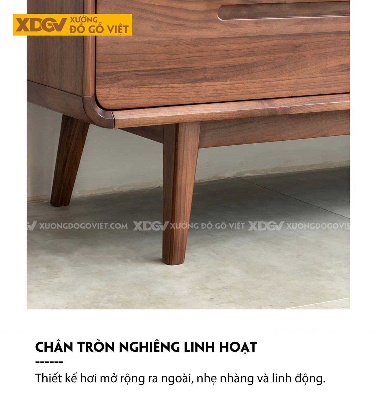 Kệ Để Tivi Gỗ Óc Chó Dáng Bo Tròn Tối Giản Chân Cao Tinh Tế