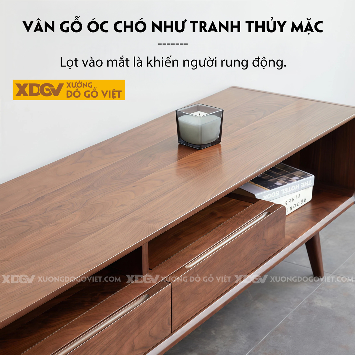 Kệ Để Tivi Gỗ Óc Chó Kiểu Bắc Âu Khung Bo Cong Chân Vát