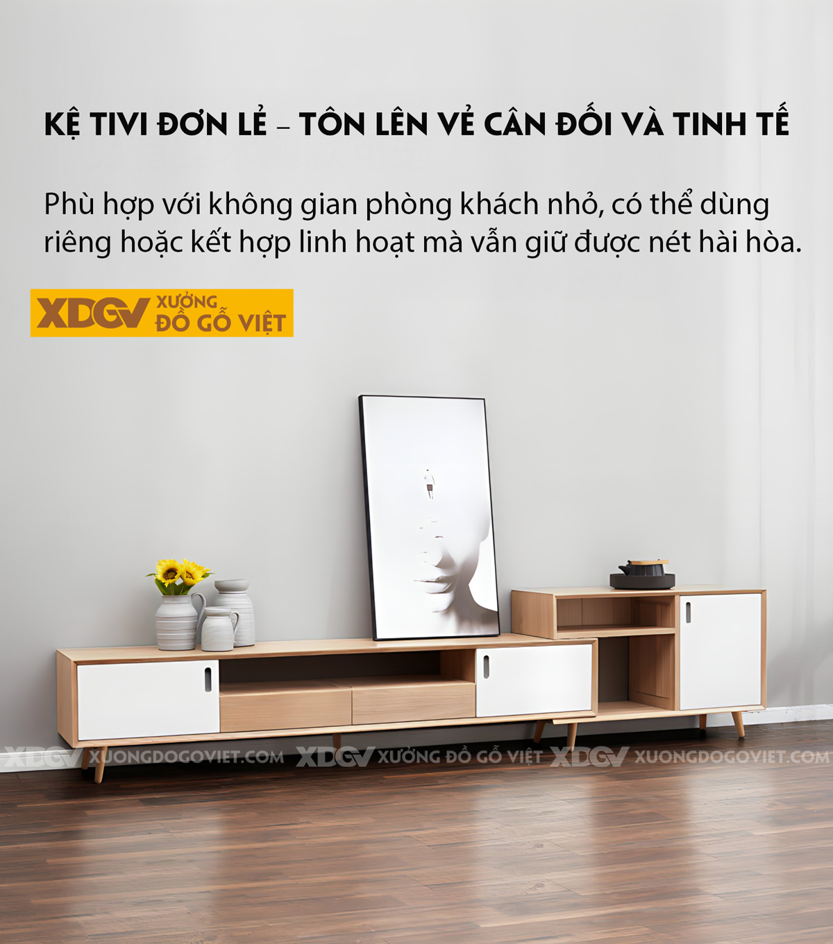 Kệ Để Tivi Gỗ Sồi Mỹ Ghép Lệch Tầng Tối Ưu Không Gian