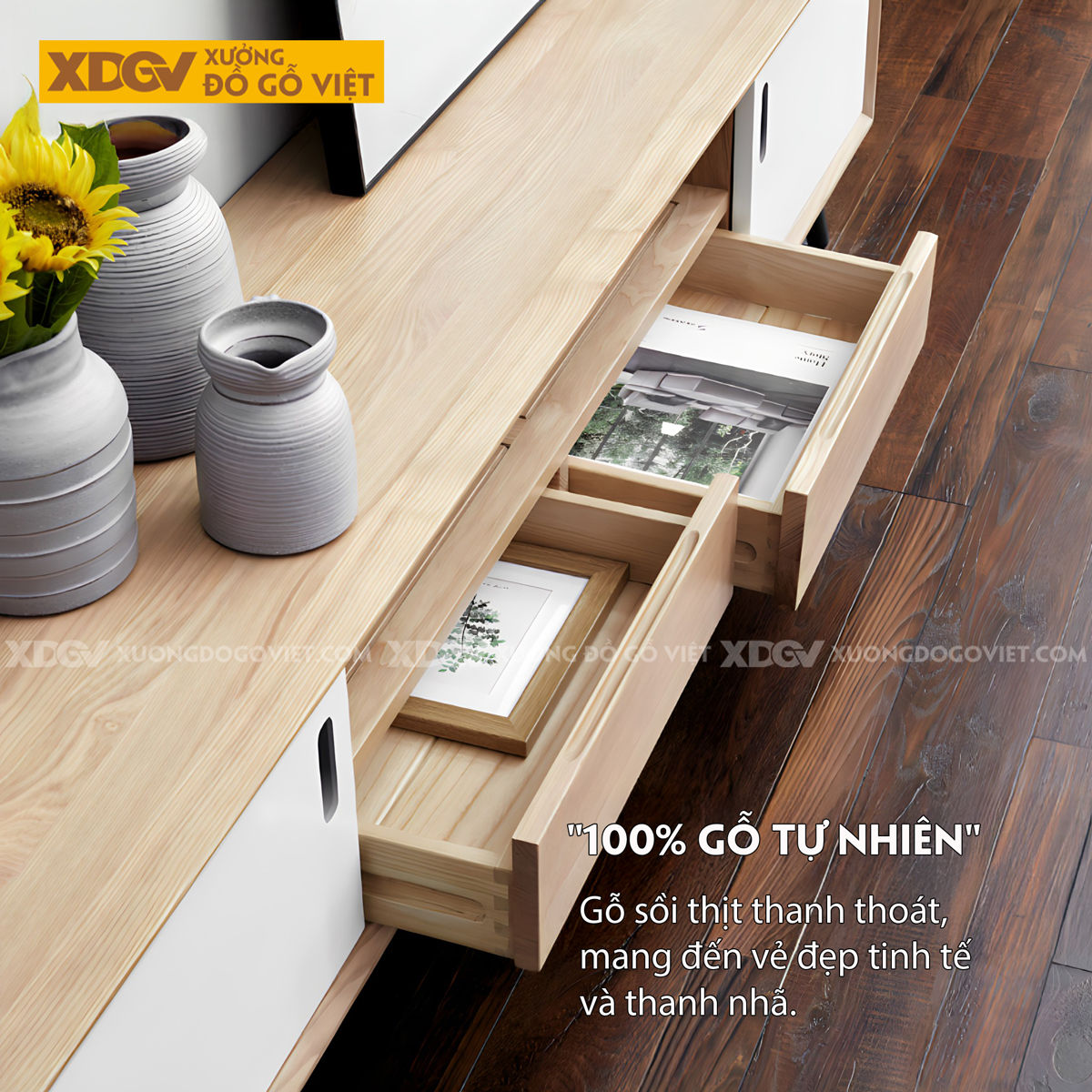 Kệ Để Tivi Gỗ Sồi Mỹ Ghép Lệch Tầng Tối Ưu Không Gian