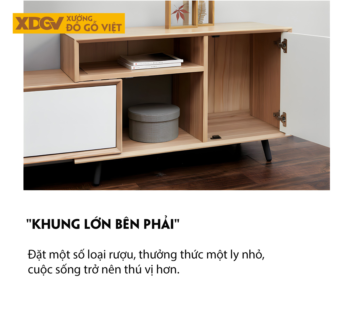 Kệ Để Tivi Gỗ Sồi Mỹ Ghép Lệch Tầng Tối Ưu Không Gian