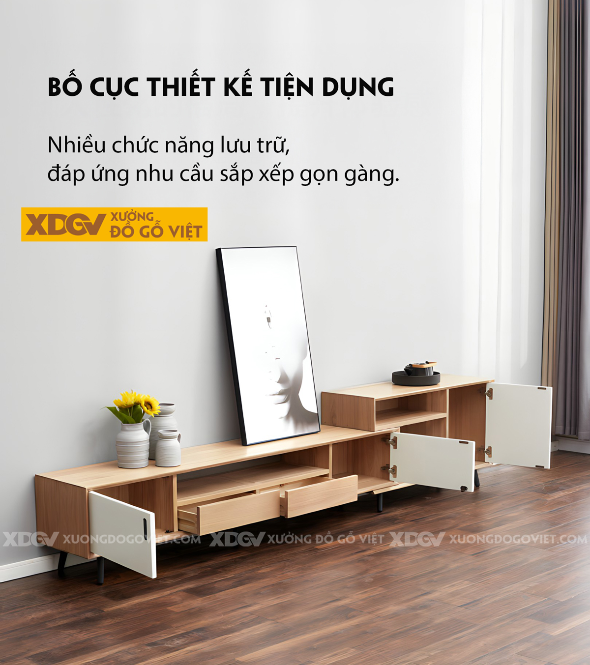 Kệ Để Tivi Gỗ Sồi Mỹ Ghép Lệch Tầng Tối Ưu Không Gian