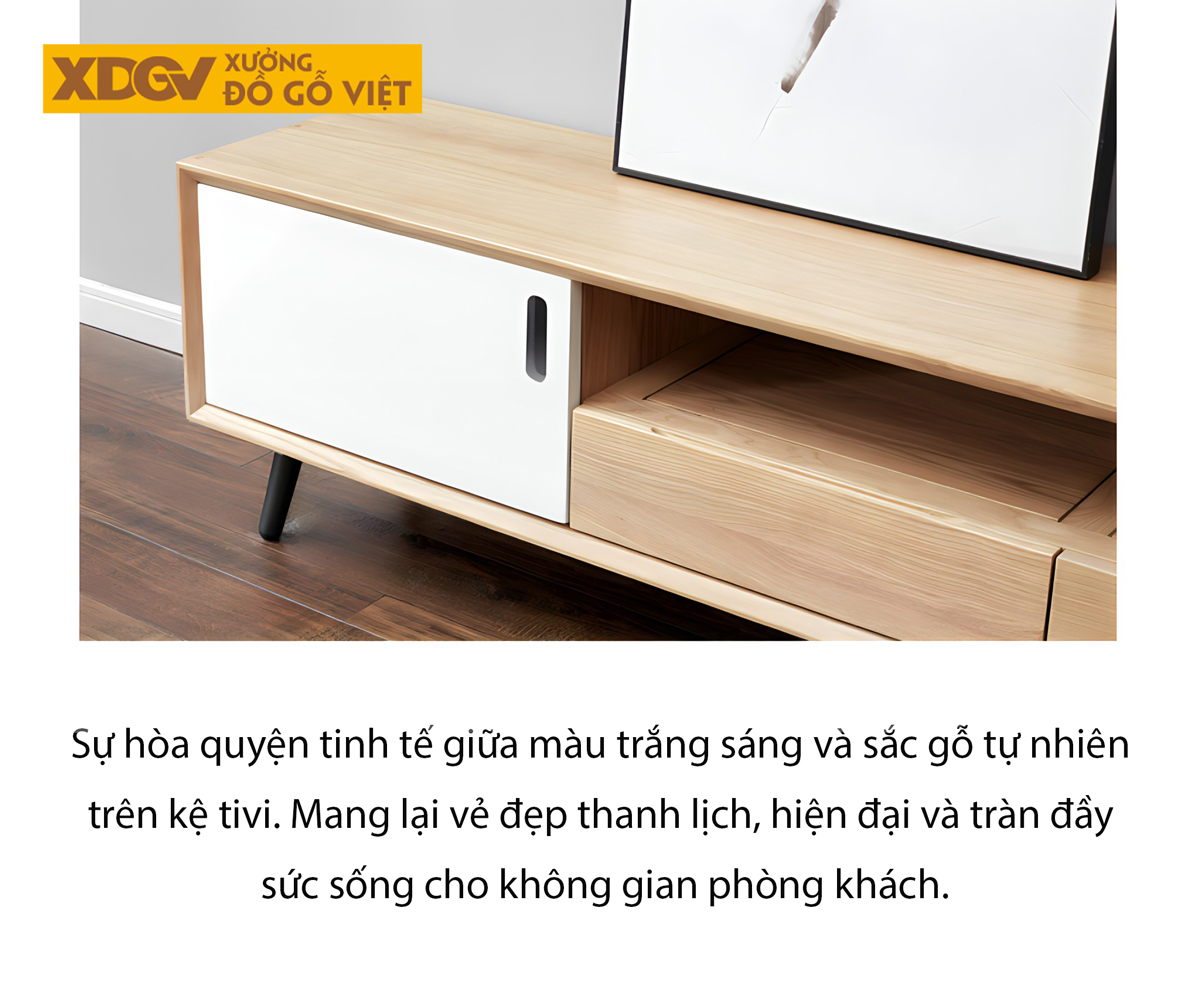 Kệ Để Tivi Gỗ Sồi Mỹ Ghép Lệch Tầng Tối Ưu Không Gian