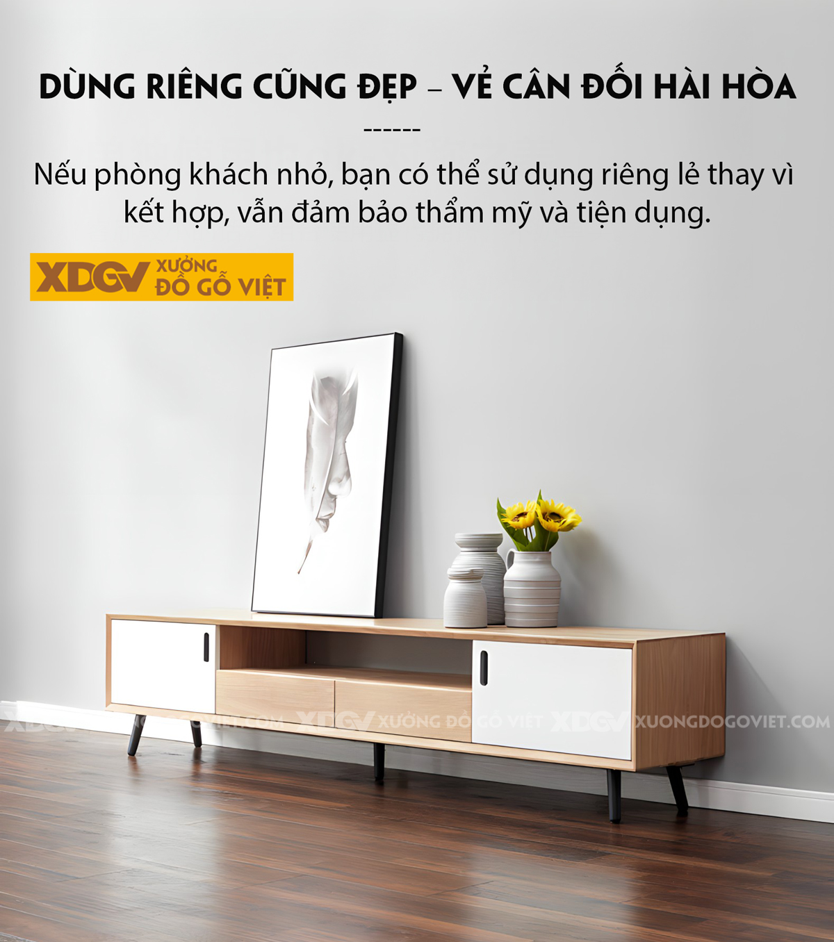 Kệ Để Tivi Gỗ Sồi Mỹ Ghép Lệch Tầng Tối Ưu Không Gian