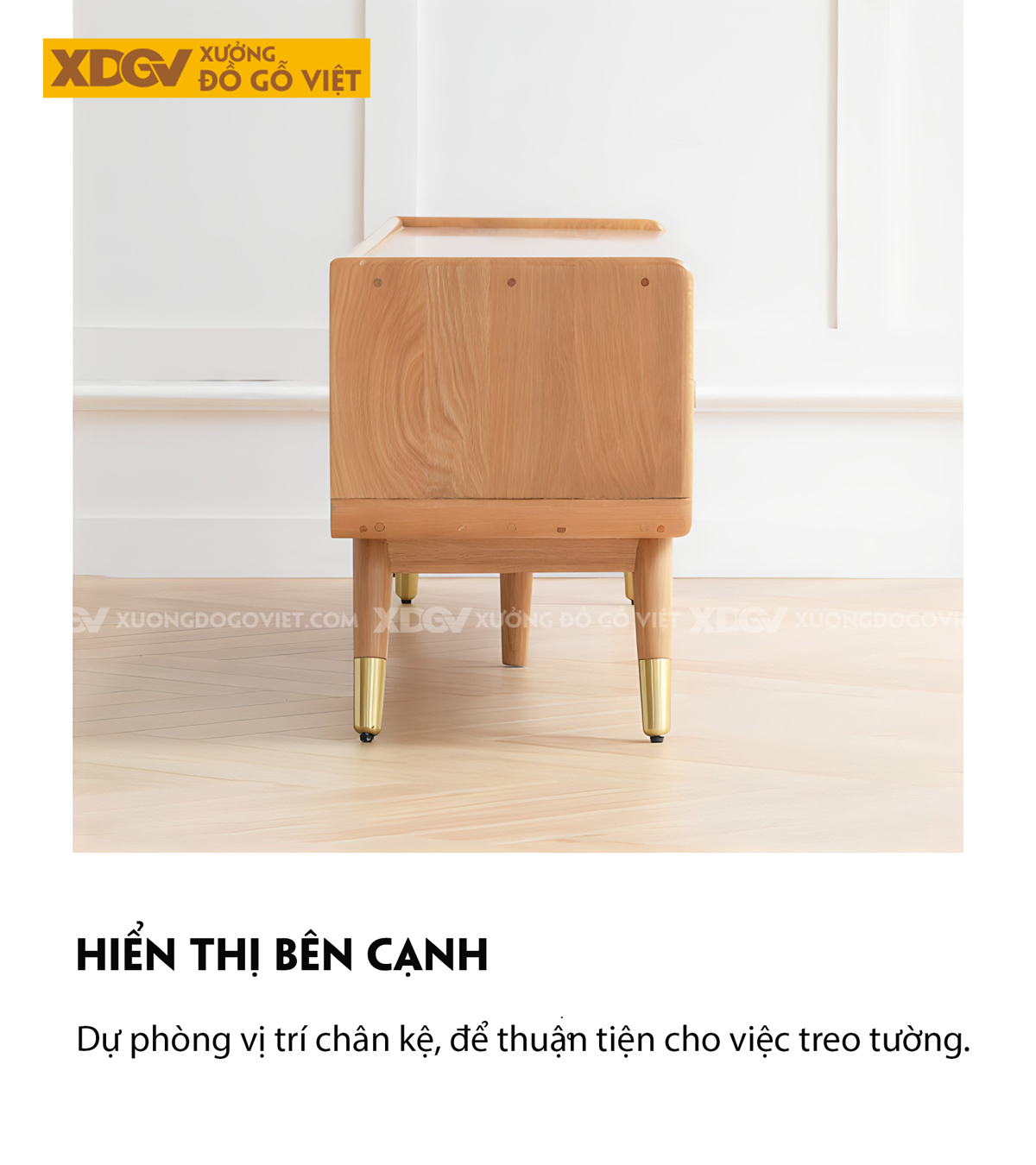 Kệ Để Tivi Gỗ Sồi Phòng Khách Chân Cao Đầu Bọc Kim Loại