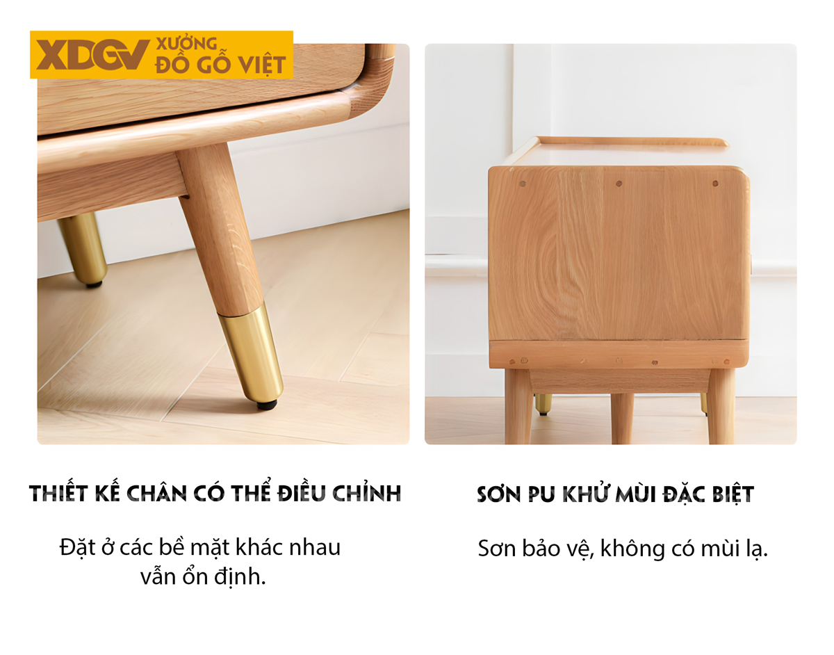 Kệ Để Tivi Gỗ Sồi Phòng Khách Chân Cao Đầu Bọc Kim Loại