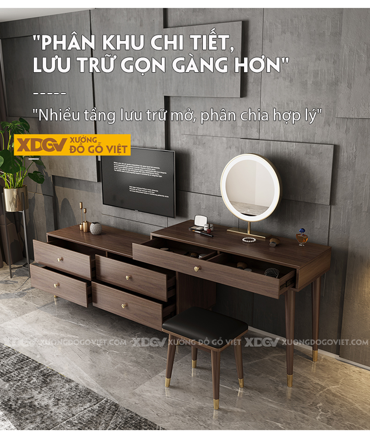 Kệ Để Tivi MDF Kèm Bàn Trang Điểm Xếp Lớp Bố Trí Linh Hoạt