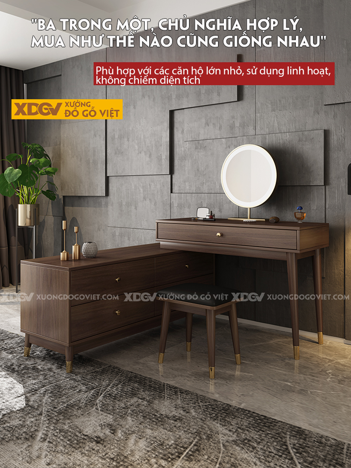 Kệ Để Tivi MDF Kèm Bàn Trang Điểm Xếp Lớp Bố Trí Linh Hoạt