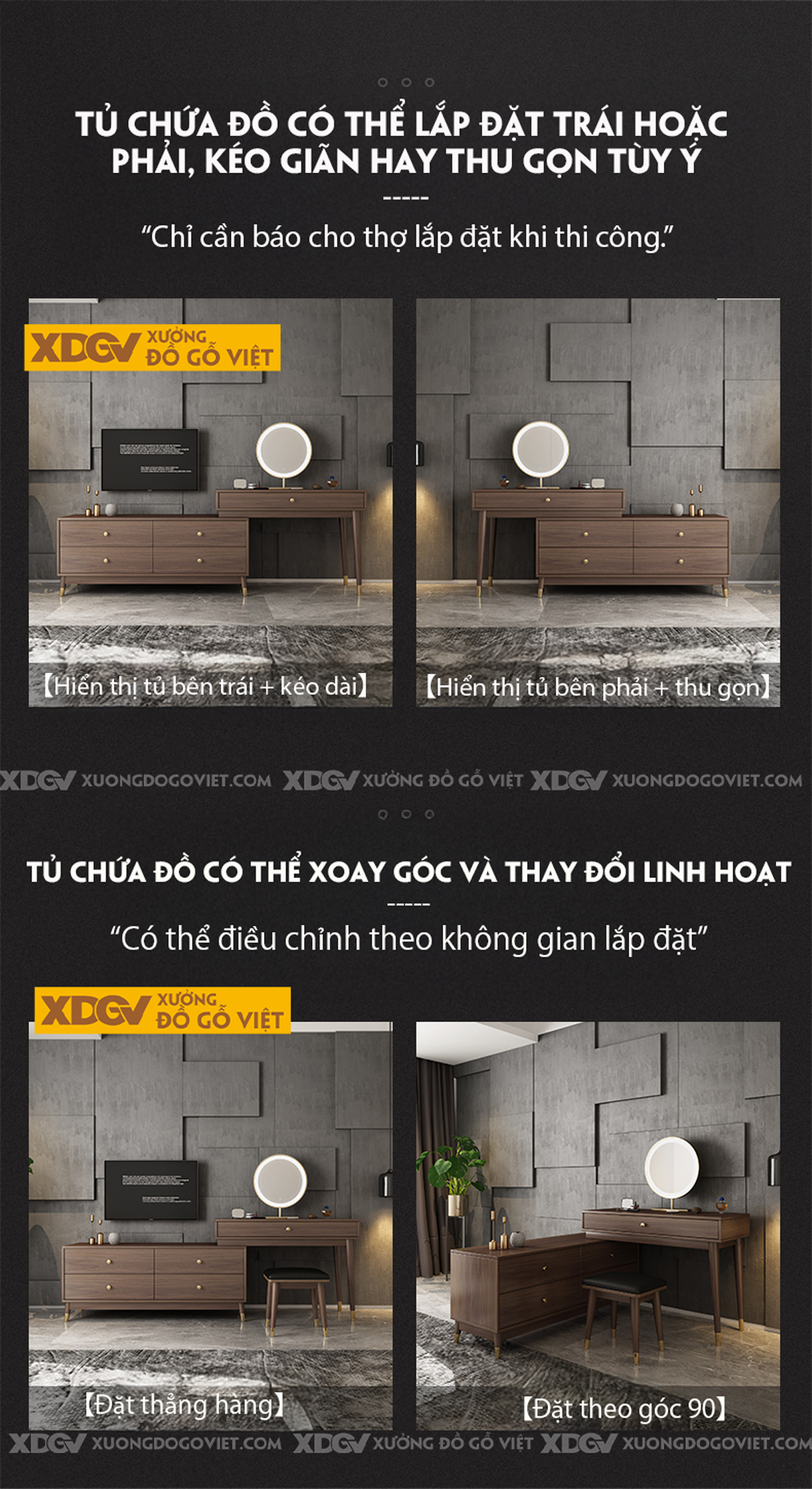 Kệ Để Tivi MDF Kèm Bàn Trang Điểm Xếp Lớp Bố Trí Linh Hoạt