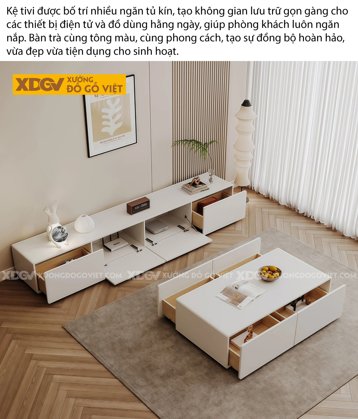 Kệ Để Tivi Phòng Khách Gỗ MDF Thiết Kế Dạng Hộp Ngăn Kéo