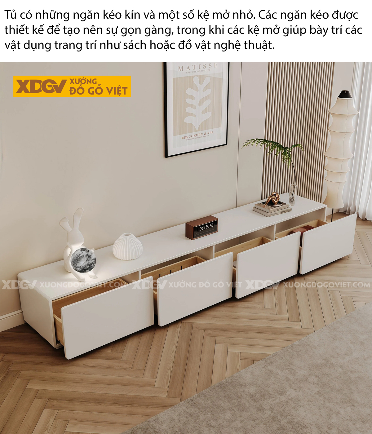 Kệ Để Tivi Phòng Khách Gỗ MDF Thiết Kế Dạng Hộp Ngăn Kéo