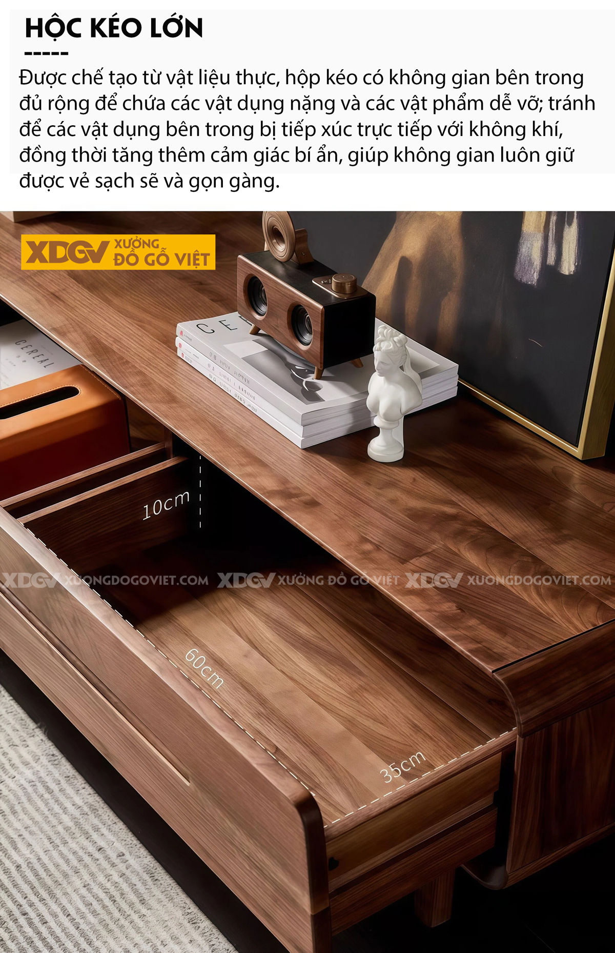 Kệ Để Tivi Phòng Khách Gỗ Óc Chó Chân Cao Phong Cách Bắc Âu