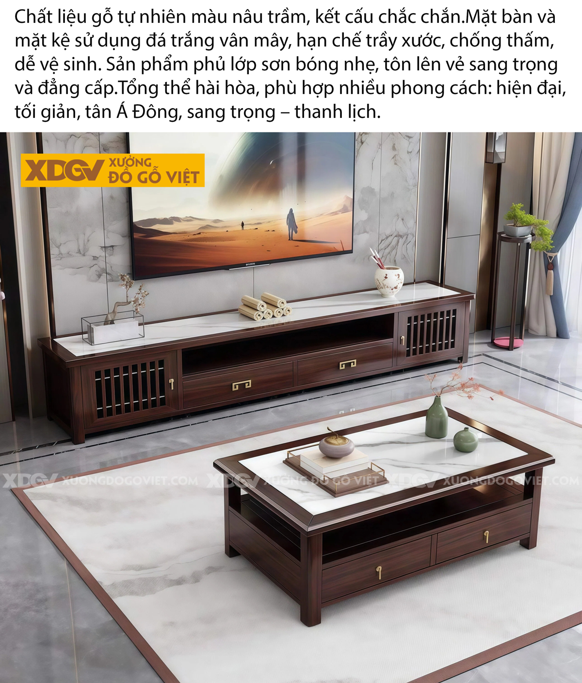 Kệ Để Tivi Phòng Khách Gỗ Óc Chó Khắc Rãnh Tinh Xảo Hiện Đại