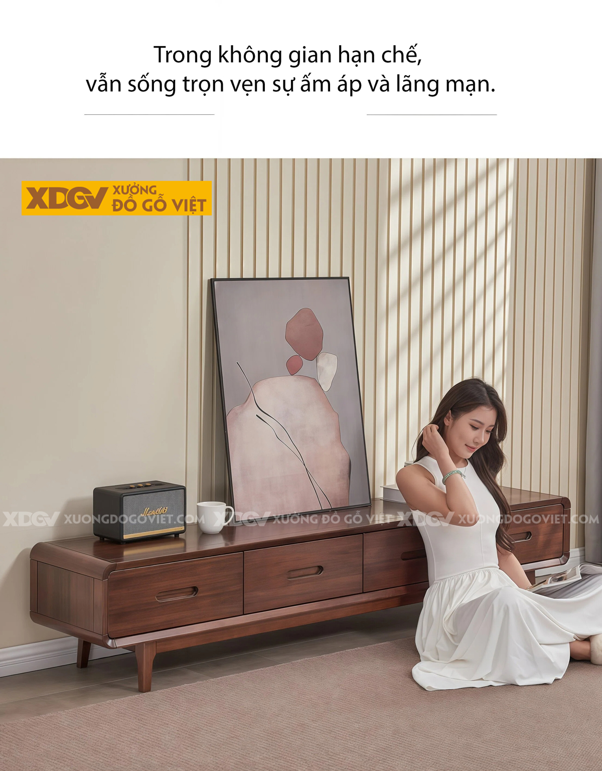 Kệ Để Tivi Phòng Khách Gỗ Óc Chó Tự Nhiên Chân Vát Tinh Gọn