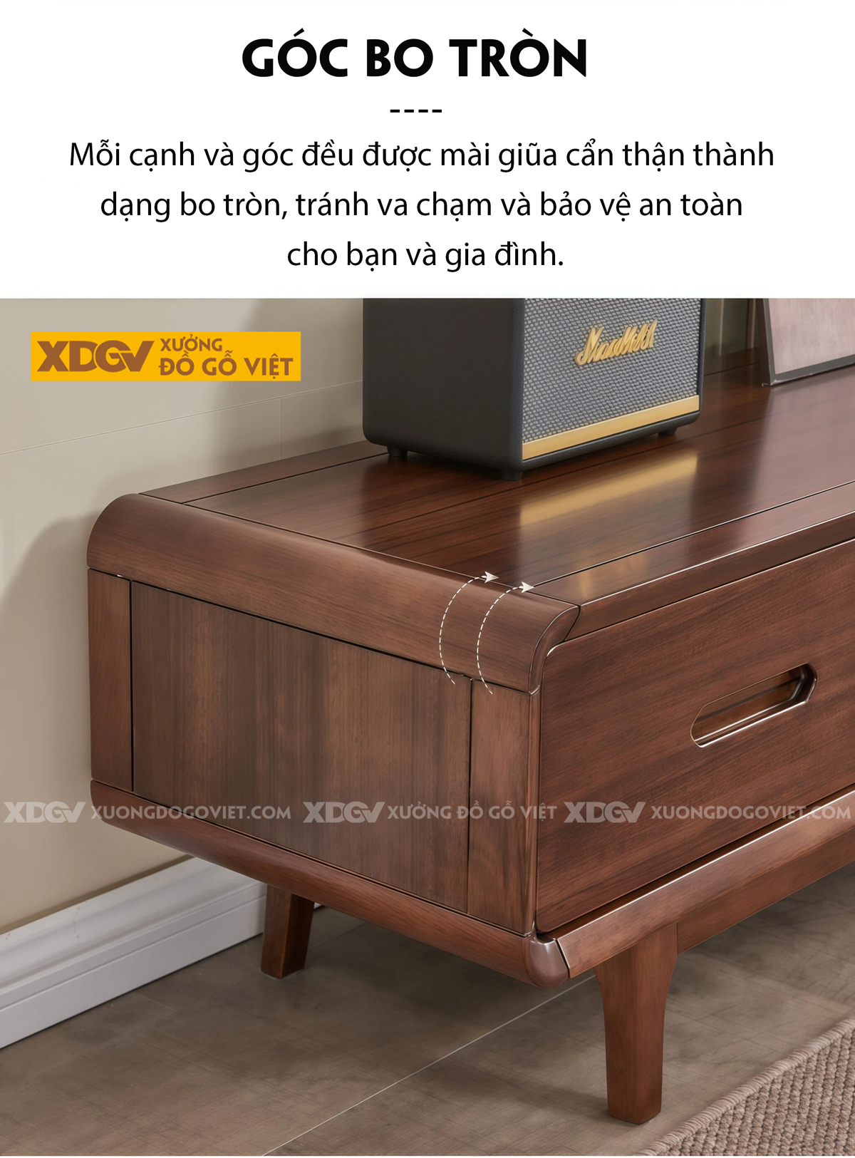 Kệ Để Tivi Phòng Khách Gỗ Óc Chó Tự Nhiên Chân Vát Tinh Gọn