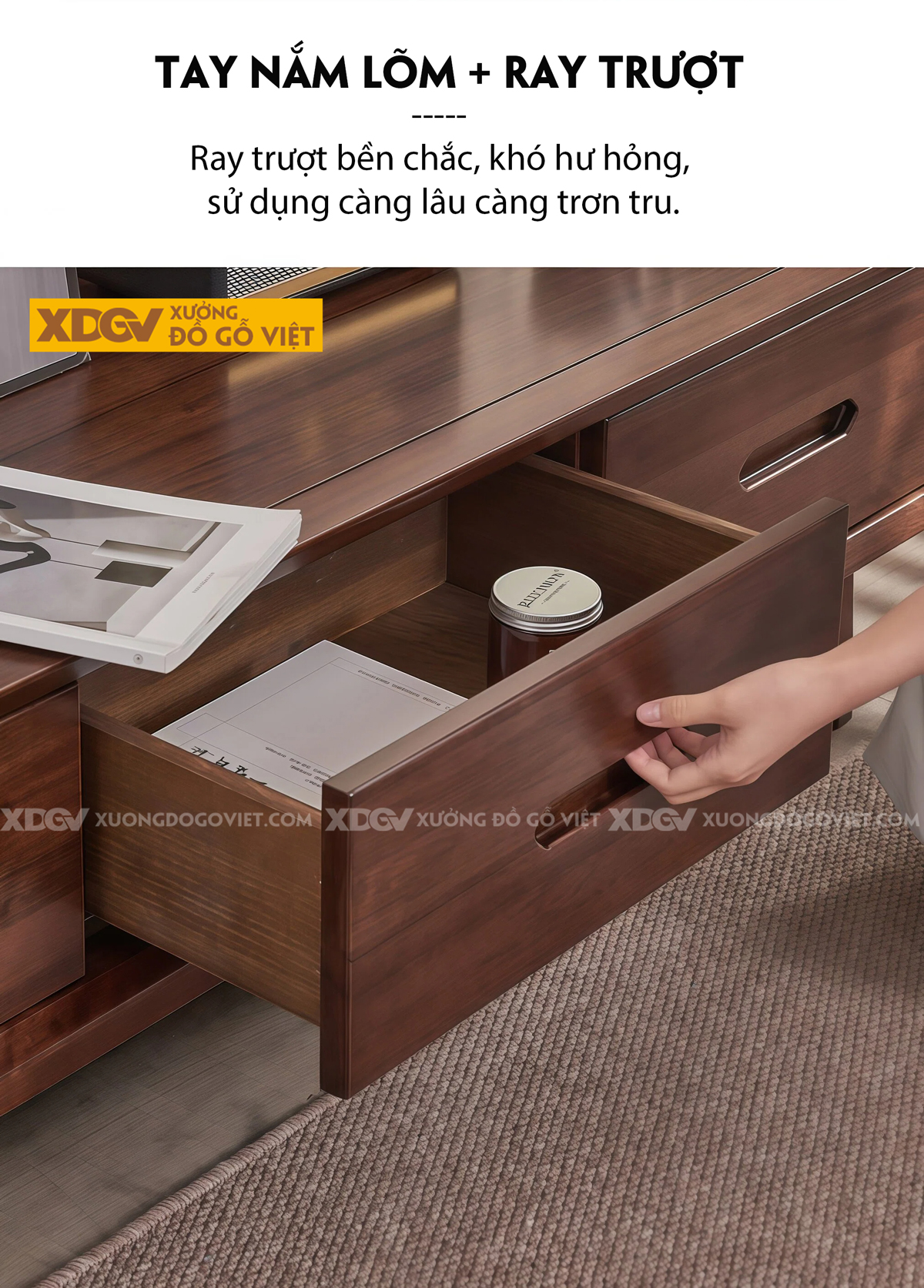 Kệ Để Tivi Phòng Khách Gỗ Óc Chó Tự Nhiên Chân Vát Tinh Gọn