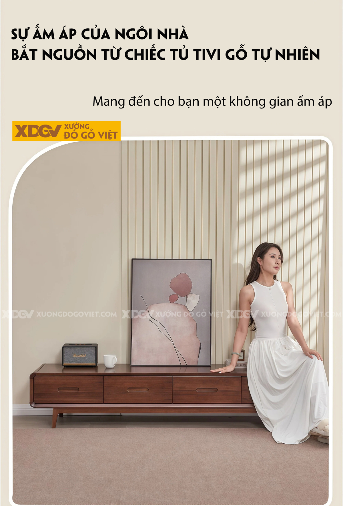 Kệ Để Tivi Phòng Khách Gỗ Óc Chó Tự Nhiên Chân Vát Tinh Gọn