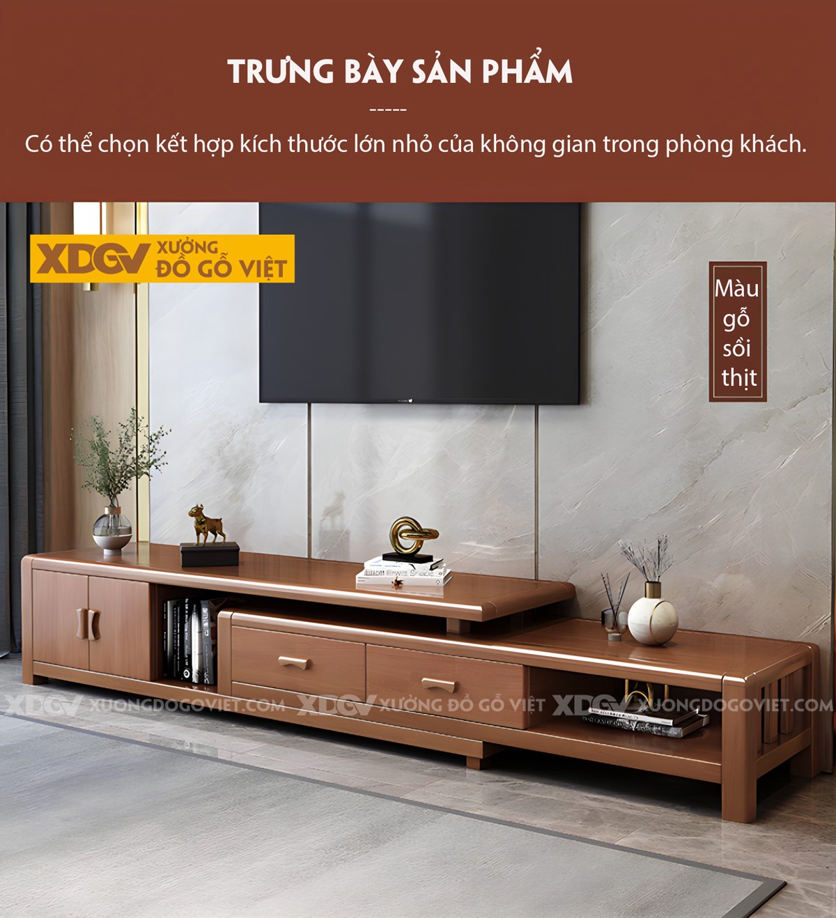 Kệ Để Tivi Phòng Khách Sồi Mỹ Hiện Đại Mở Rộng Linh Hoạt