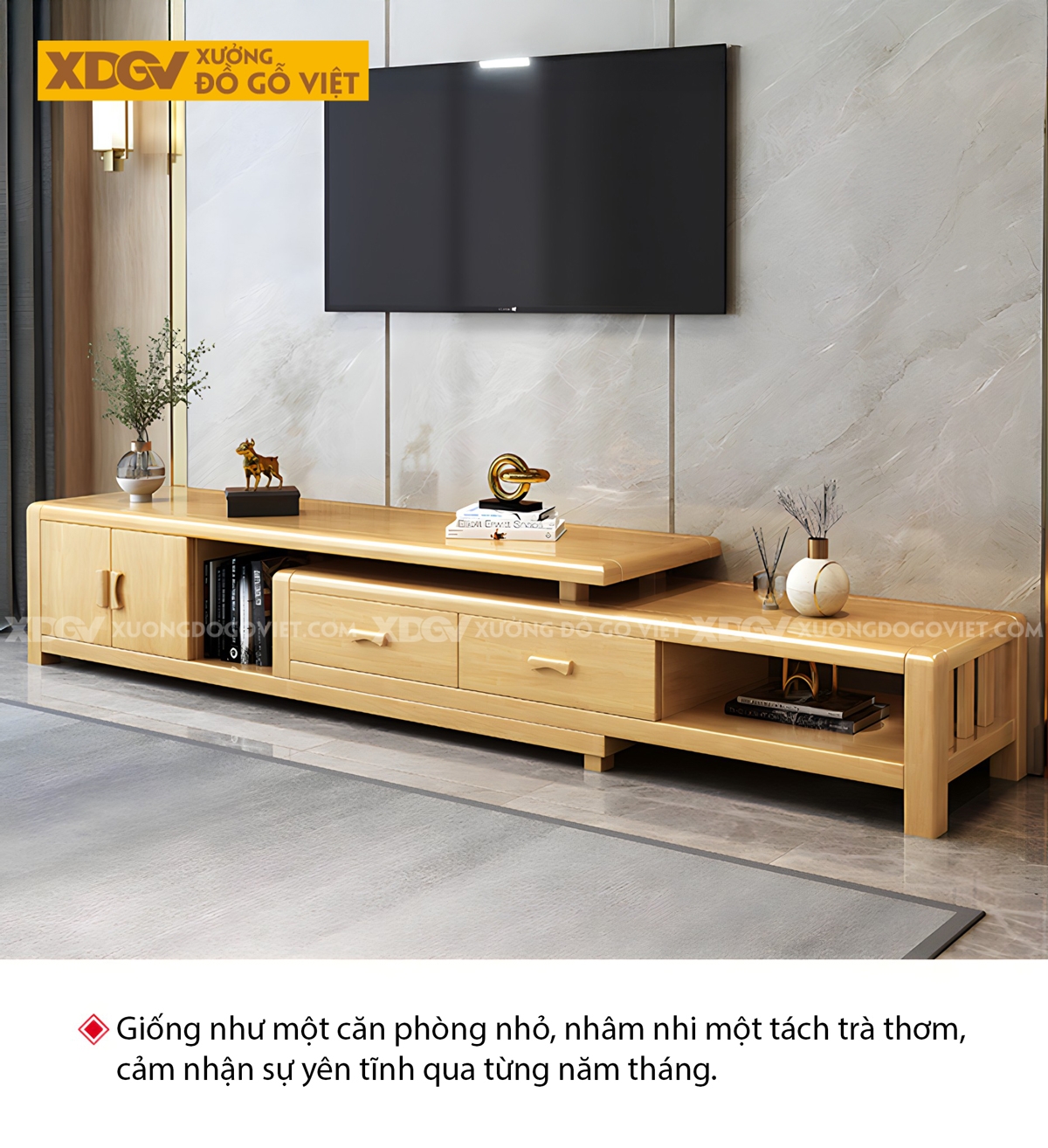 Kệ Để Tivi Phòng Khách Sồi Mỹ Hiện Đại Mở Rộng Linh Hoạt