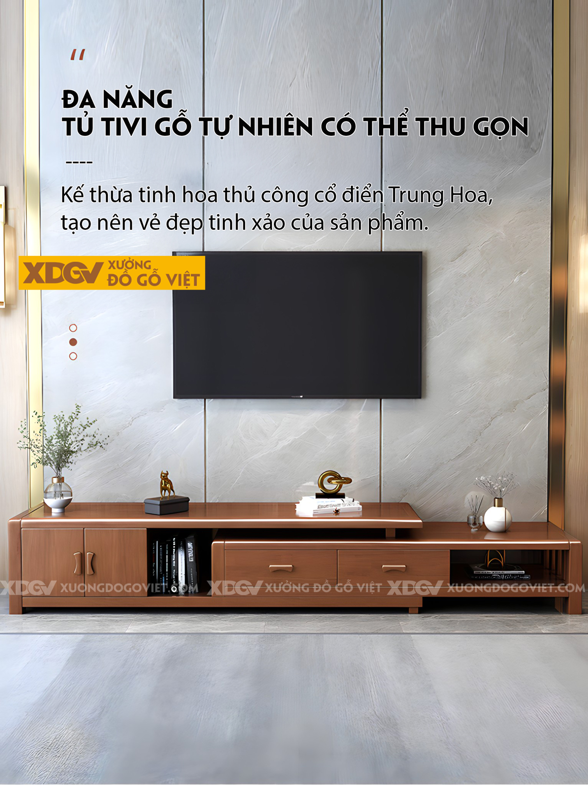 Kệ Để Tivi Phòng Khách Sồi Mỹ Hiện Đại Mở Rộng Linh Hoạt