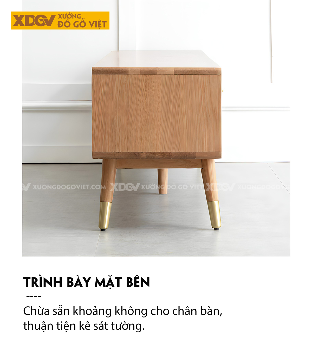 Kệ Để Tivi Trang Trí Gỗ Sồi Chân Cao Cánh Kính Lùa Gân Mờ