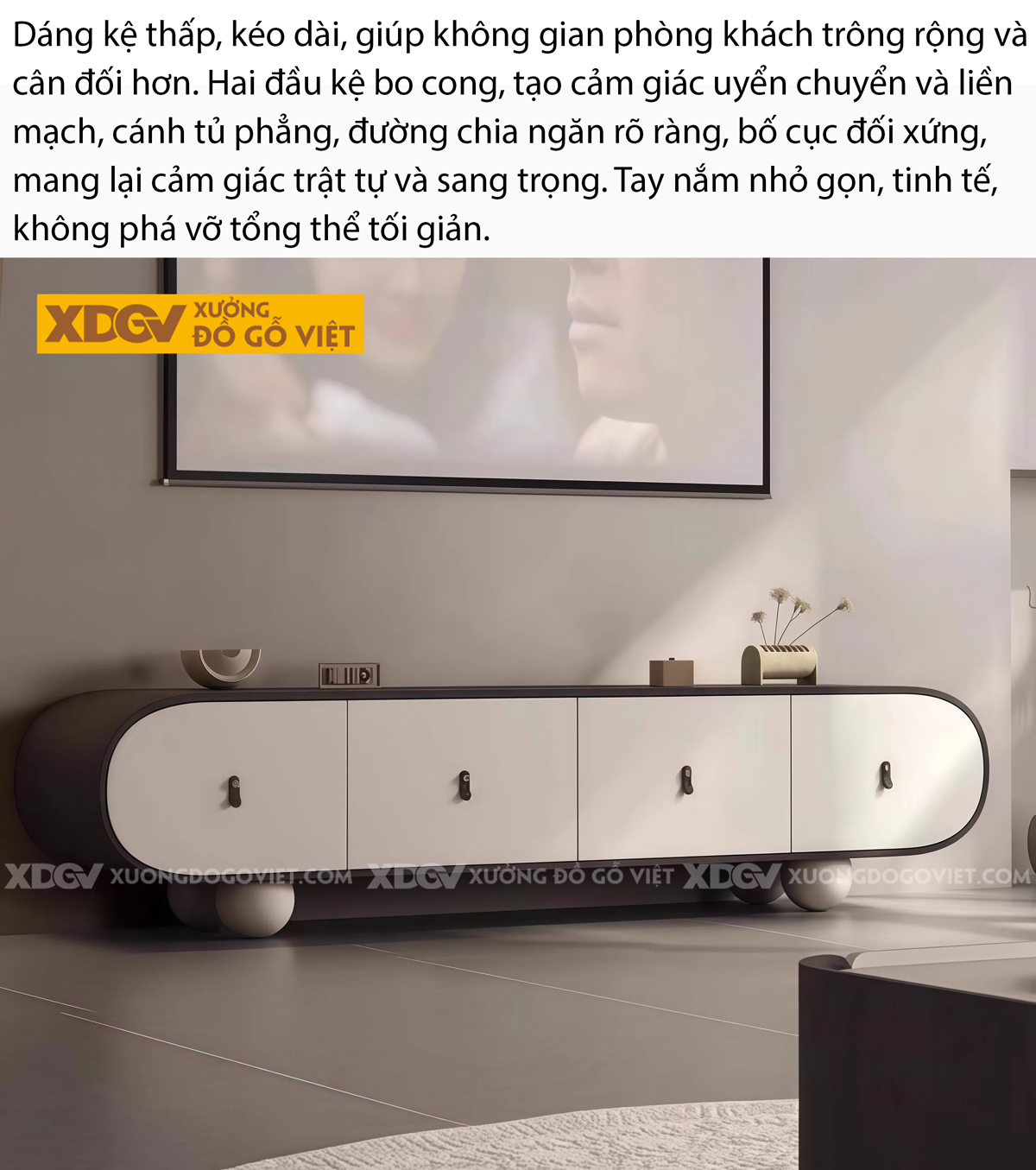 Kệ Để Tivi Trưng Bày Phòng Khách Gỗ Cao Su Chân Tròn Độc Đáo