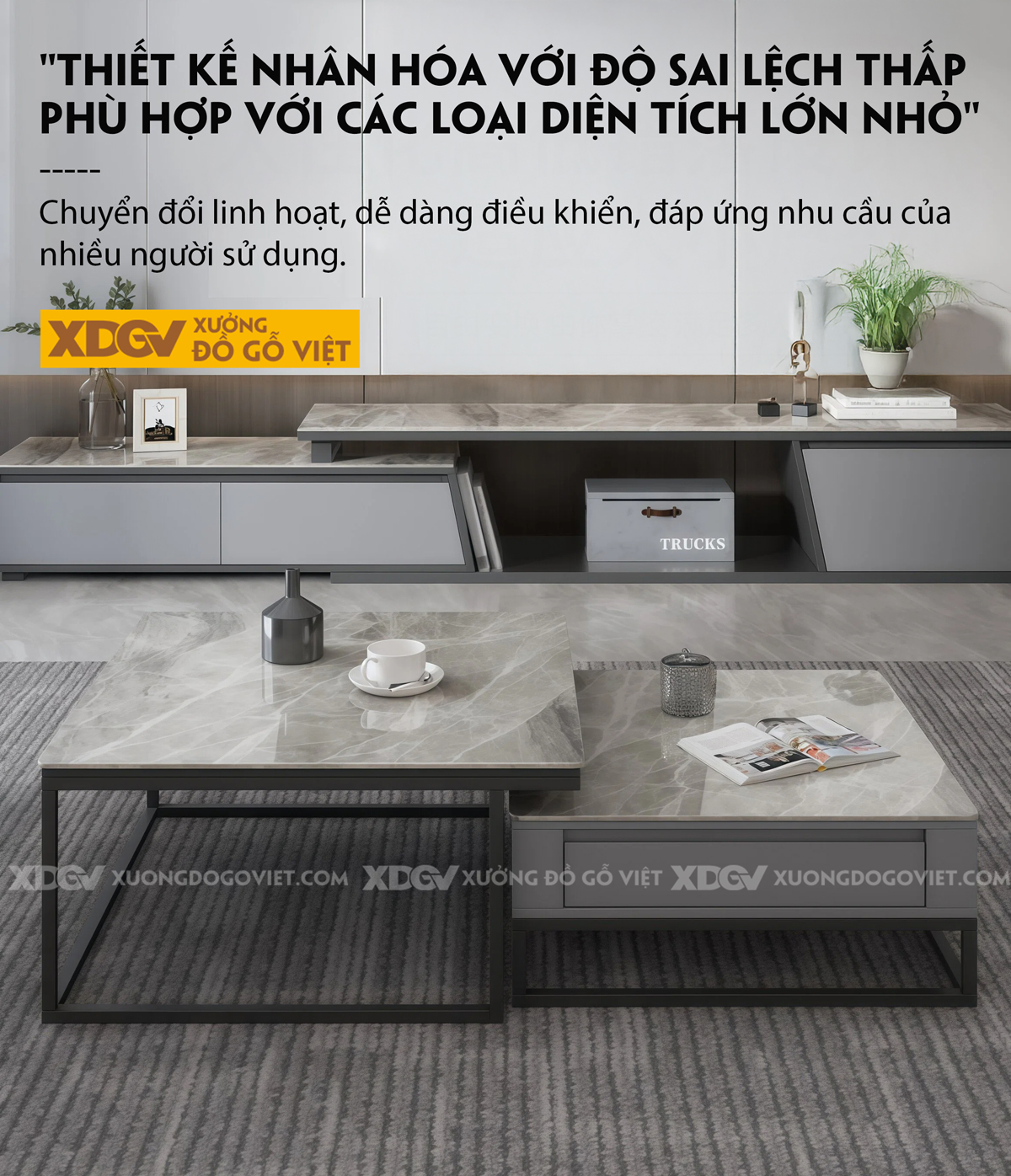 Kệ Tivi Gỗ MDF Ốp Đá Thiết Kế Tách Rời Kéo Trượt Linh Hoạt