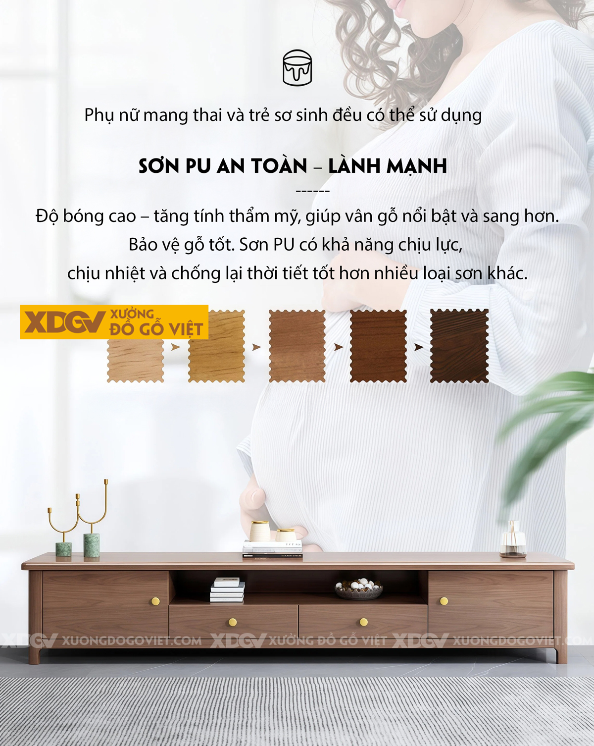 Kệ Tivi Gỗ Óc Chó Phong Cách Hiện Đại Tay Nắm Mạ Vàng