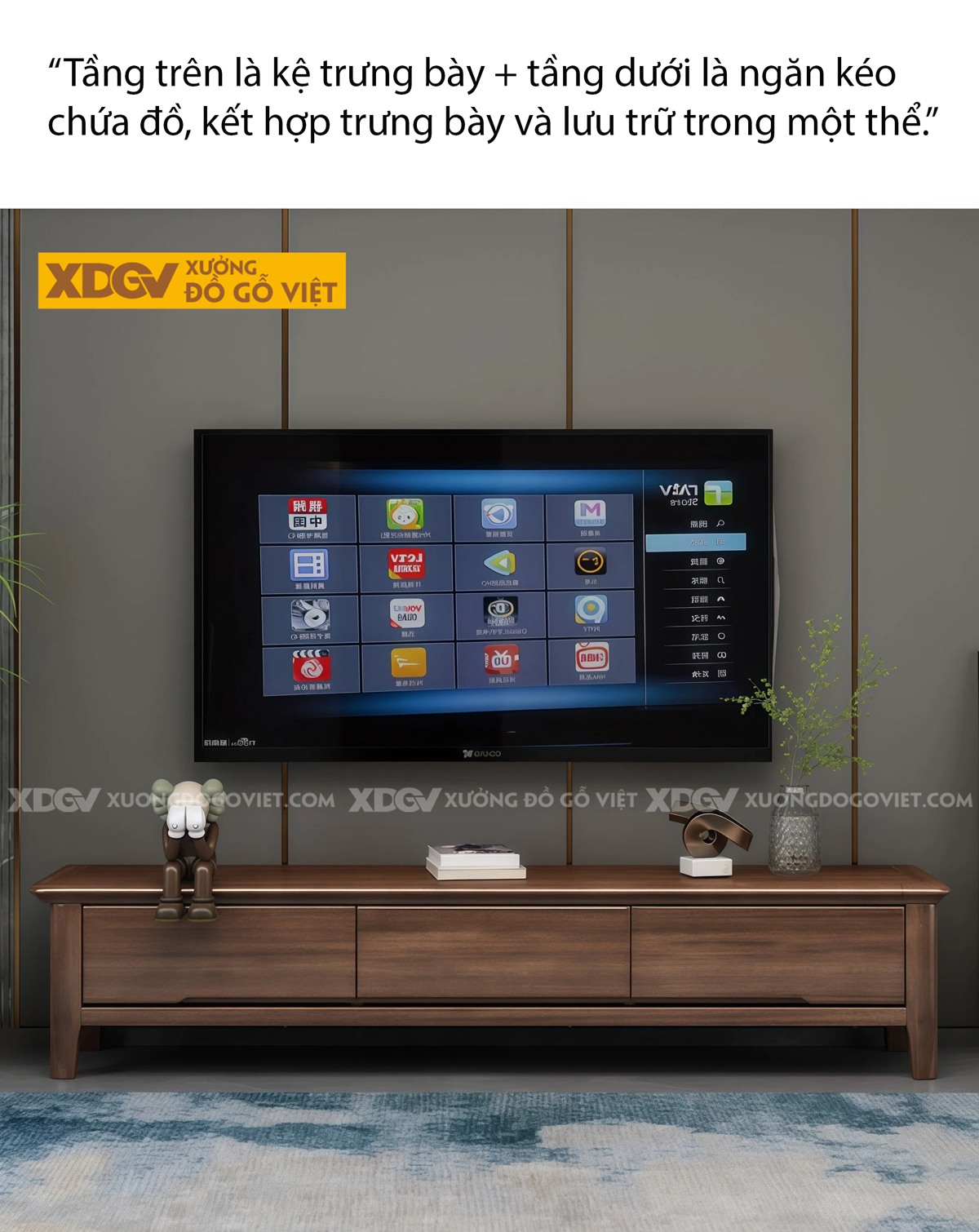 Kệ Tivi Gỗ Óc Chó Thiết Kế Tay Nắm Âm Hiện Đại Tinh Gọn