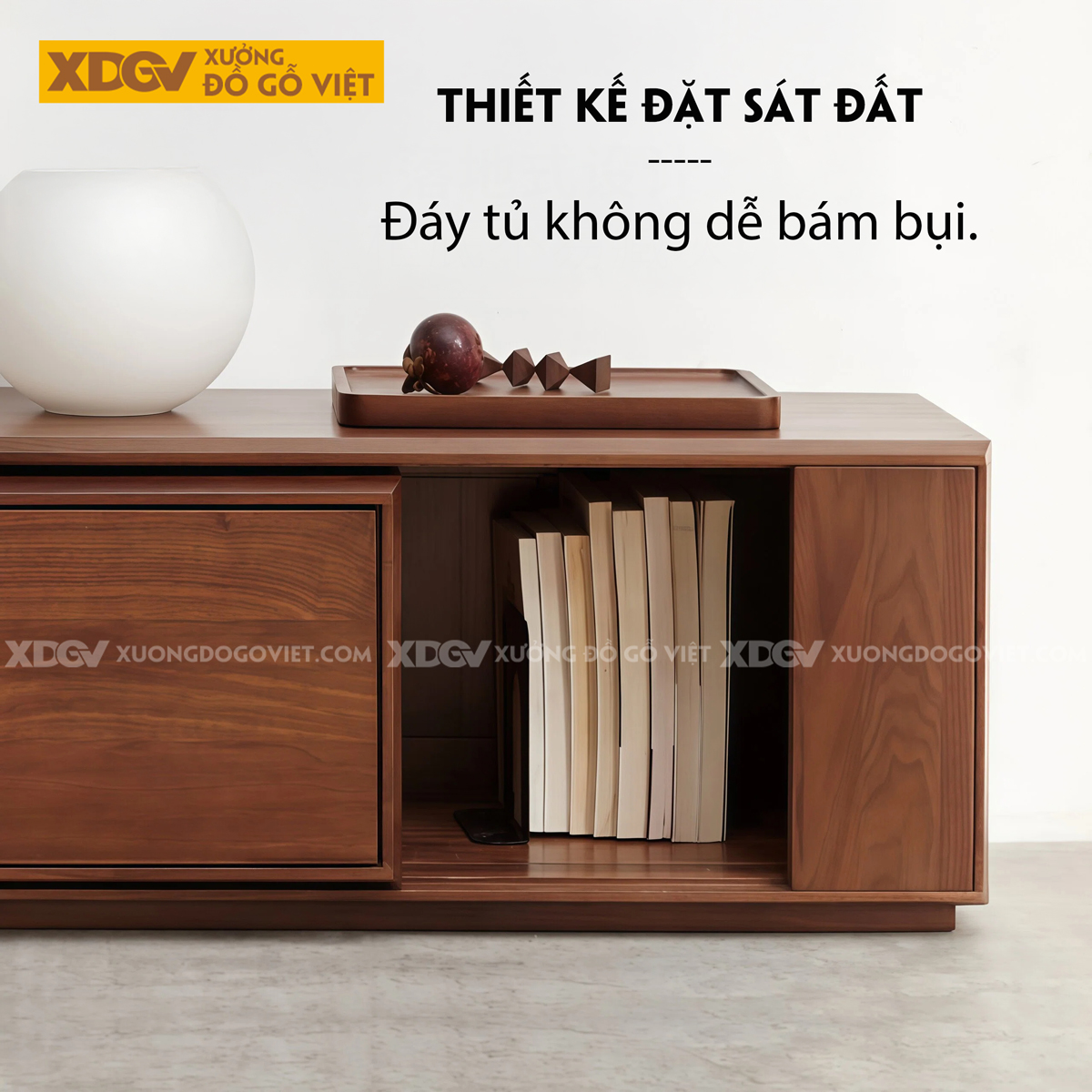 Kệ Tivi Gỗ Óc Chó Với Ngăn Kéo Hai Bên Kèm Hộc Tủ Trung Tâm