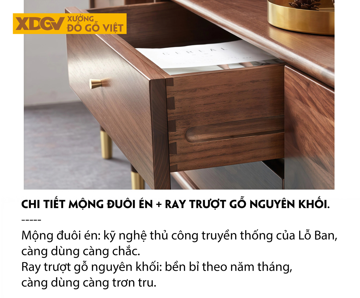 Kệ Tivi Gỗ Óc Chó Với Ngăn Kéo Hai Bên Kèm Hộc Tủ Trung Tâm