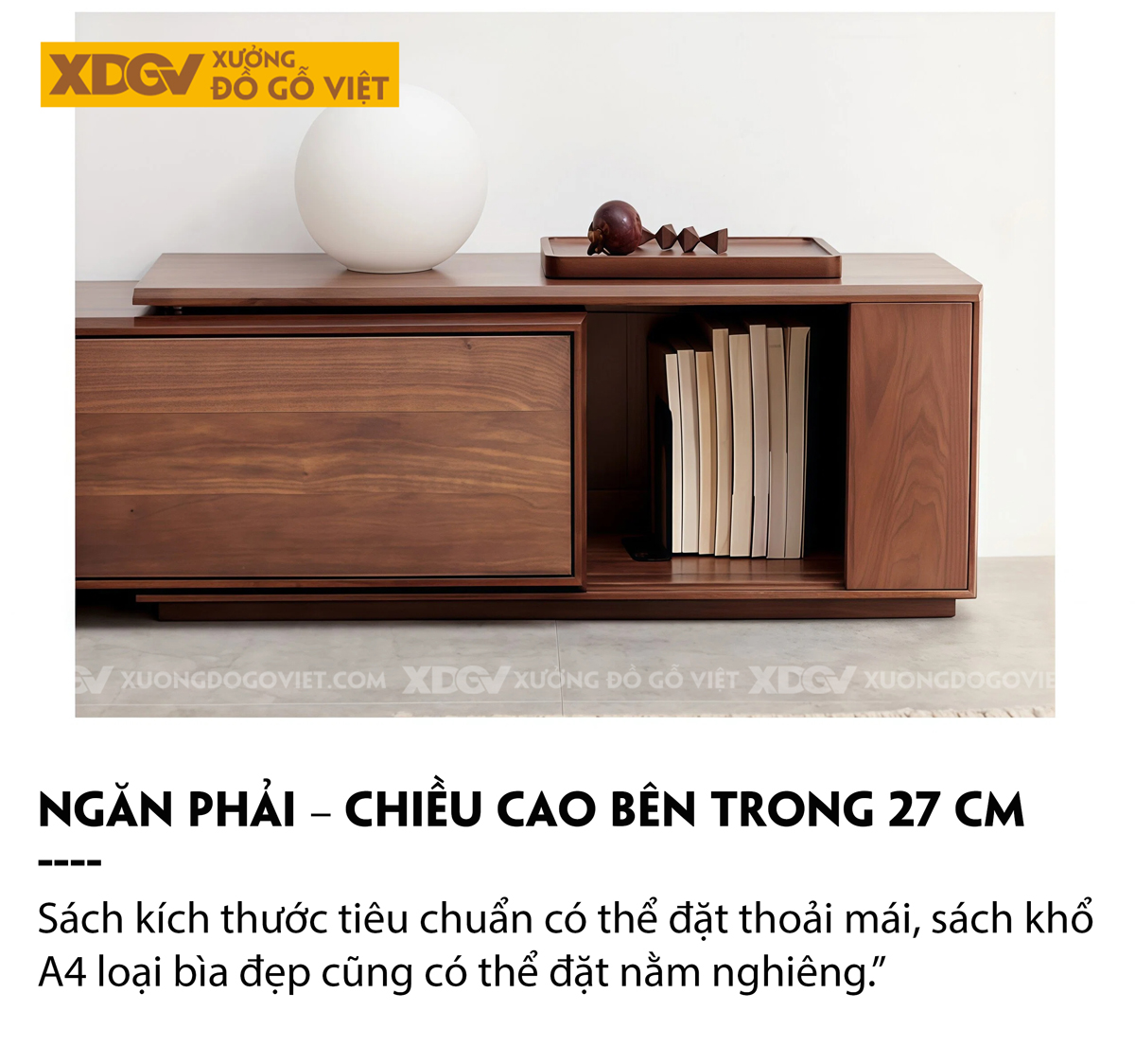 Kệ Tivi Gỗ Óc Chó Với Ngăn Kéo Hai Bên Kèm Hộc Tủ Trung Tâm