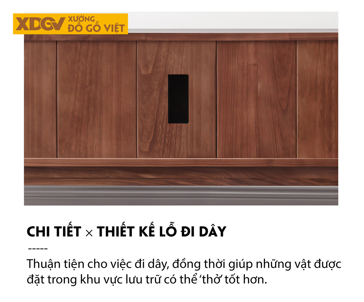 Kệ Tivi Gỗ Óc Chó Với Ngăn Kéo Hai Bên Kèm Hộc Tủ Trung Tâm