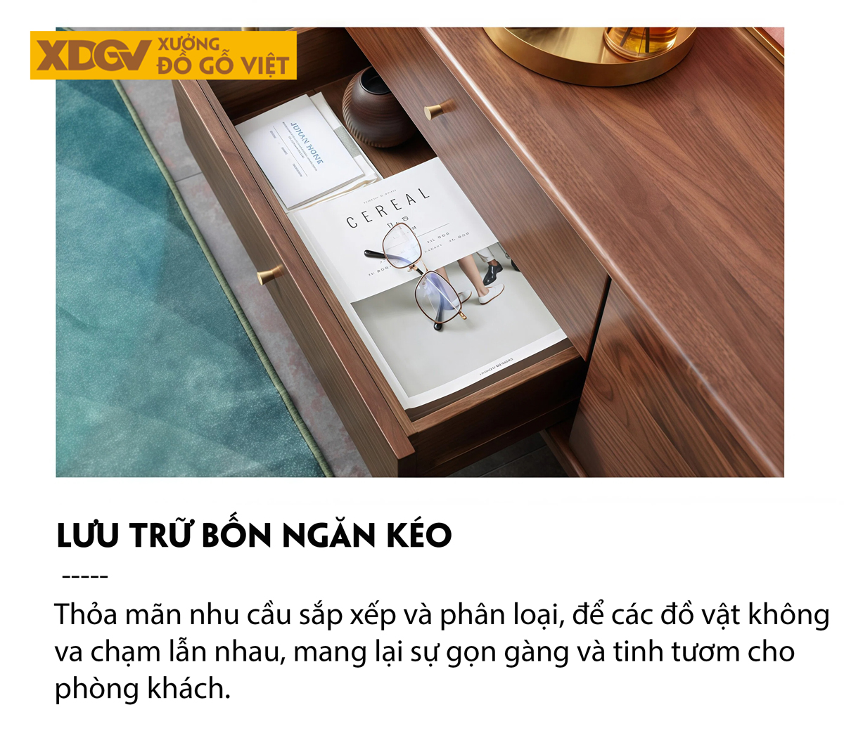 Kệ Tivi Gỗ Óc Chó Với Ngăn Kéo Hai Bên Kèm Hộc Tủ Trung Tâm