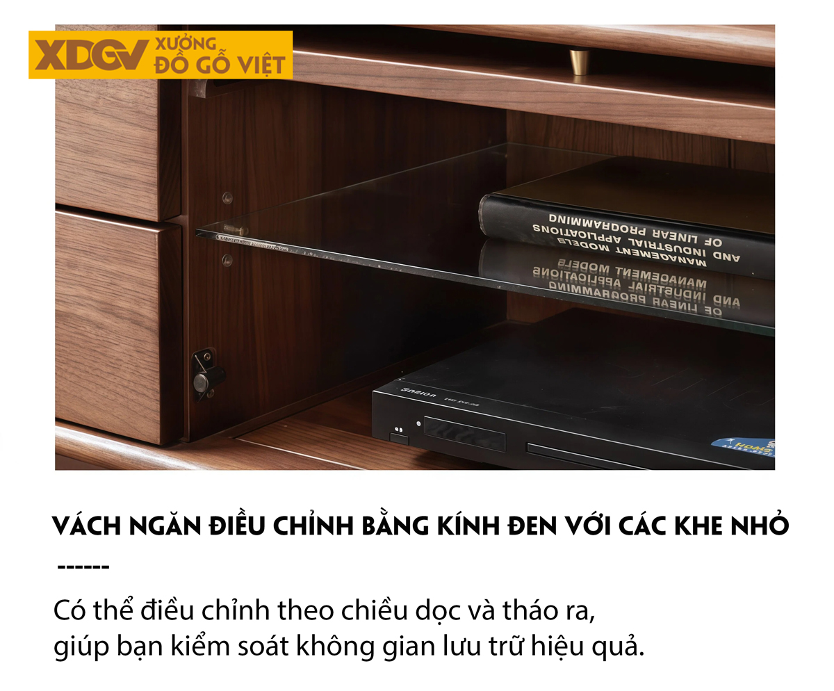 Kệ Tivi Gỗ Óc Chó Với Ngăn Kéo Hai Bên Kèm Hộc Tủ Trung Tâm