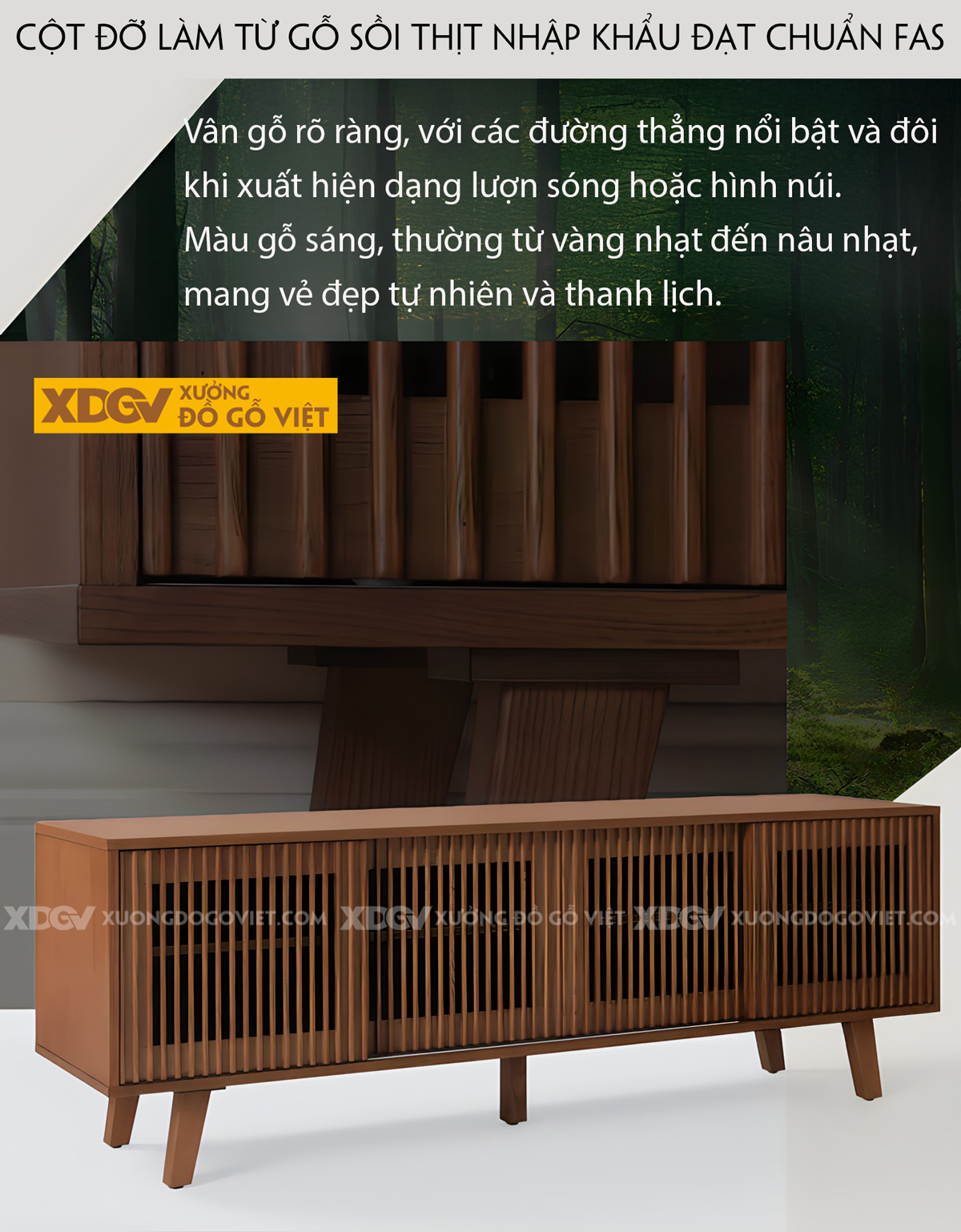 Kệ Tivi Gỗ Sồi Mỹ Bắc Âu Tối Giản Cánh Lùa Thanh Nan Dọc