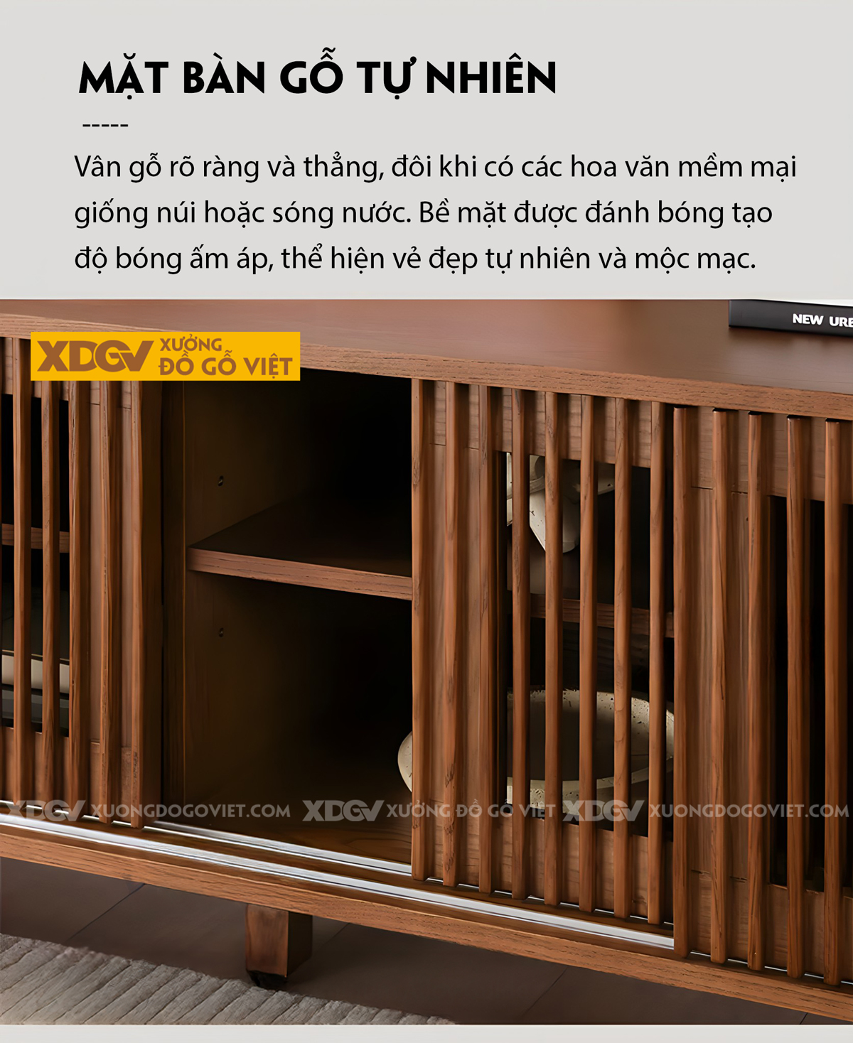 Kệ Tivi Gỗ Sồi Mỹ Bắc Âu Tối Giản Cánh Lùa Thanh Nan Dọc