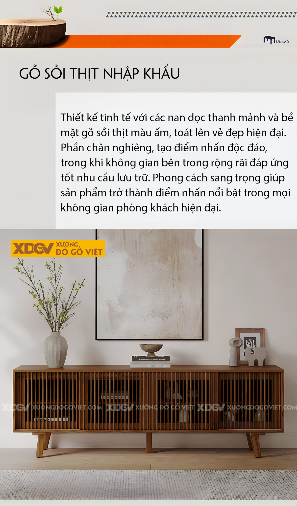Kệ Tivi Gỗ Sồi Mỹ Bắc Âu Tối Giản Cánh Lùa Thanh Nan Dọc