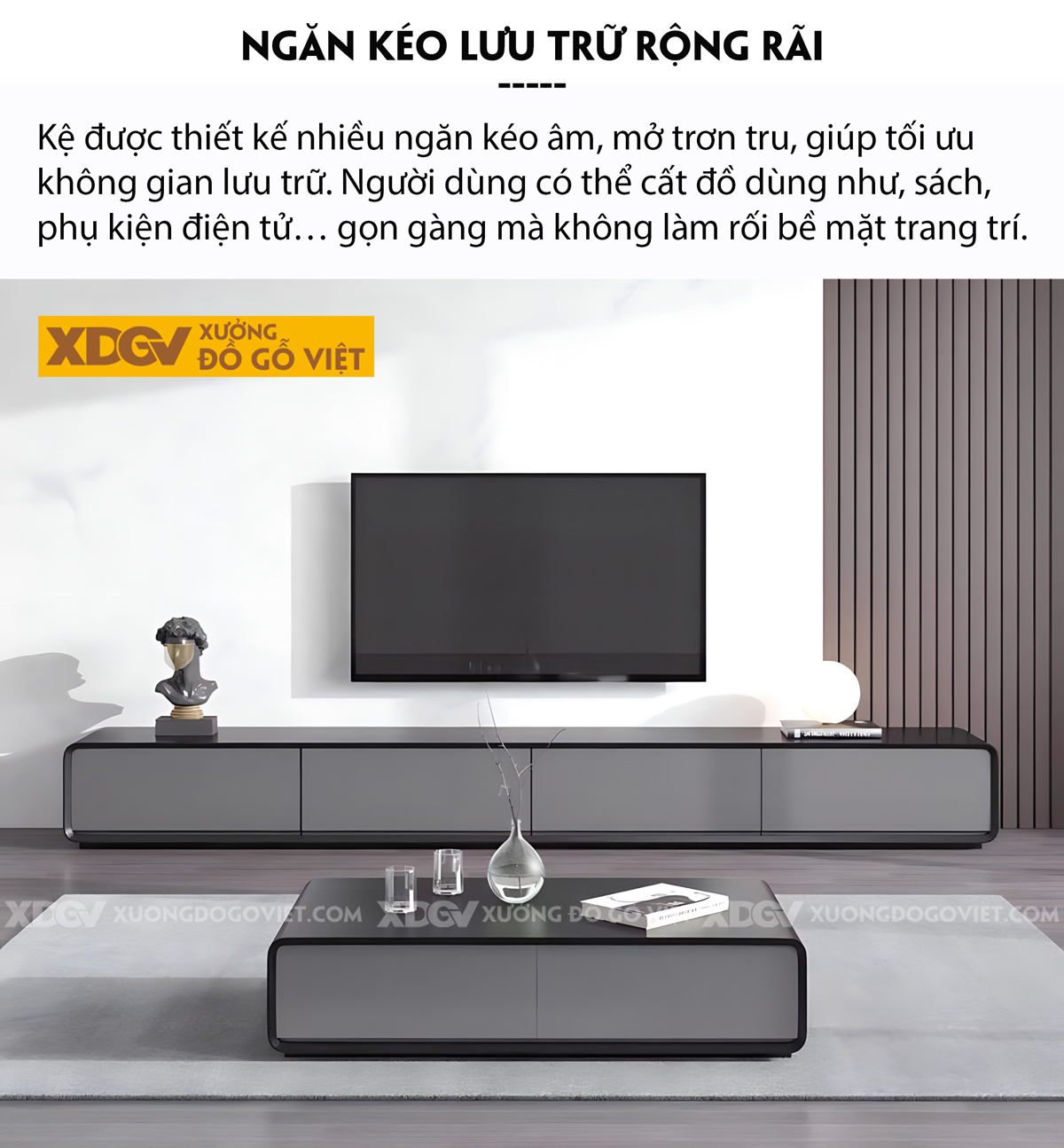 Kệ Tivi Gỗ Sồi Mỹ Cánh Ngăn Kéo Góc Bo Tròn Ghép Liền Mạch