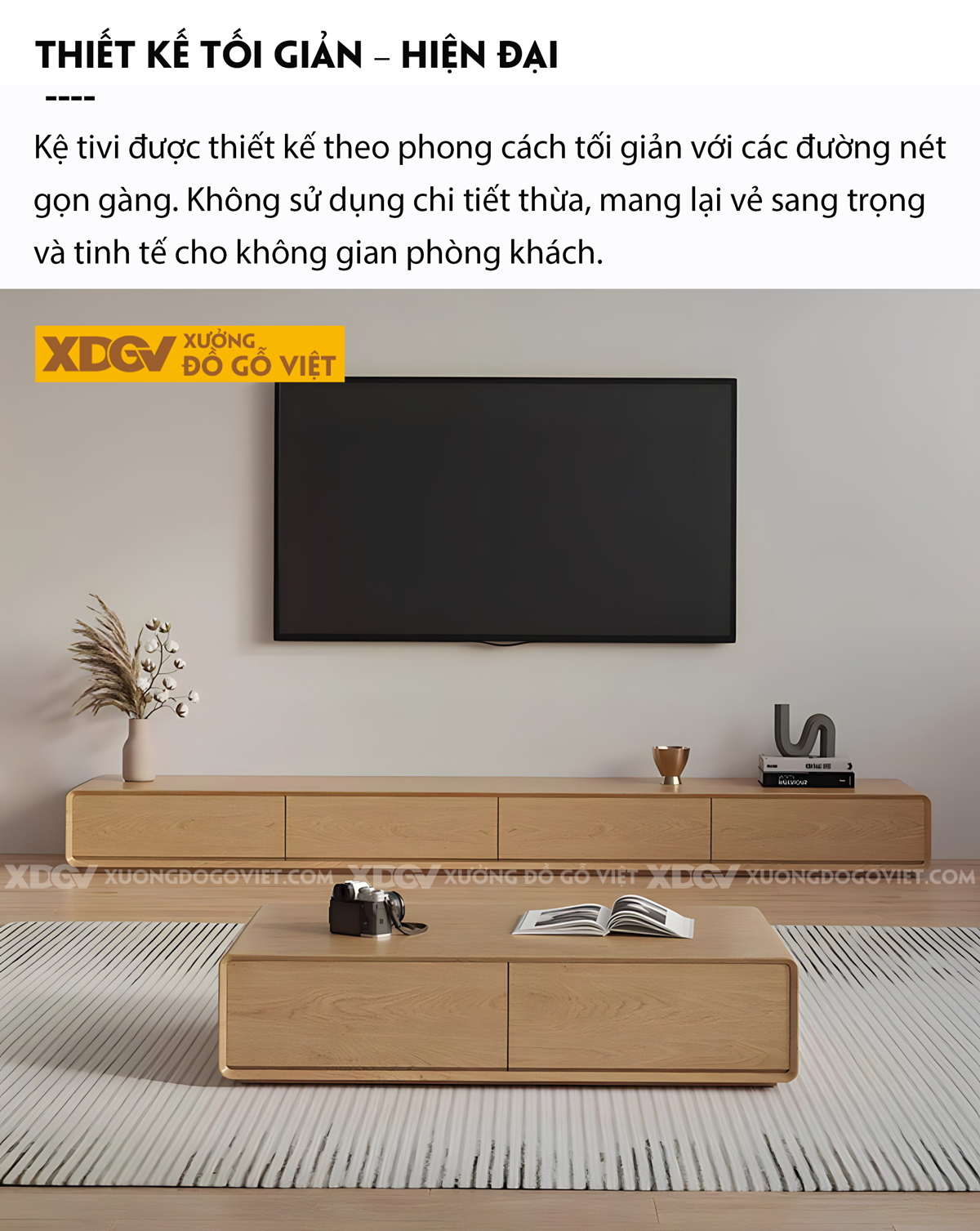 Kệ Tivi Gỗ Sồi Mỹ Cánh Ngăn Kéo Góc Bo Tròn Ghép Liền Mạch