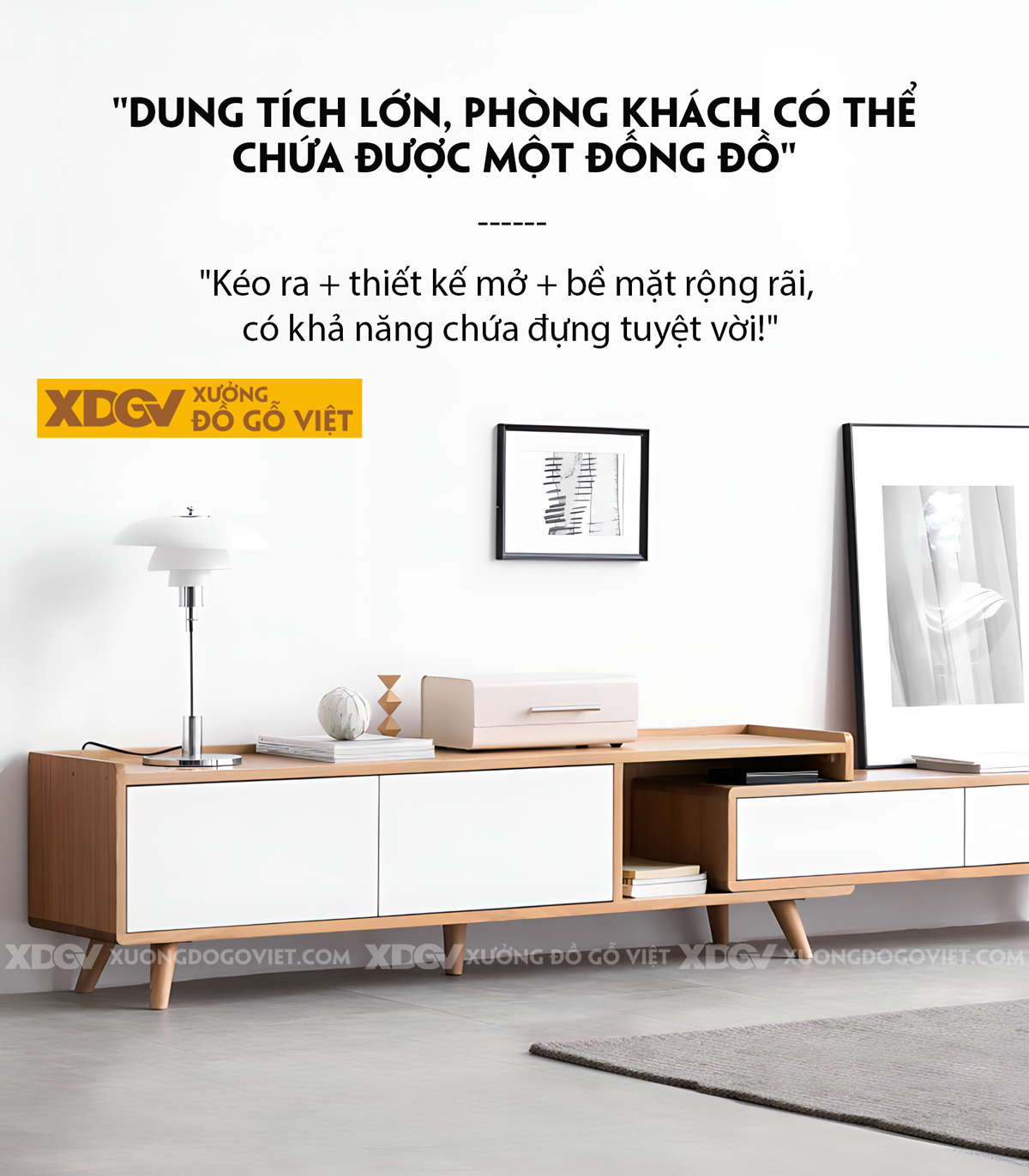 Kệ Tivi Gỗ Sồi Mỹ Thông Minh Mở Rộng Linh Hoạt Cánh Chạm Mở