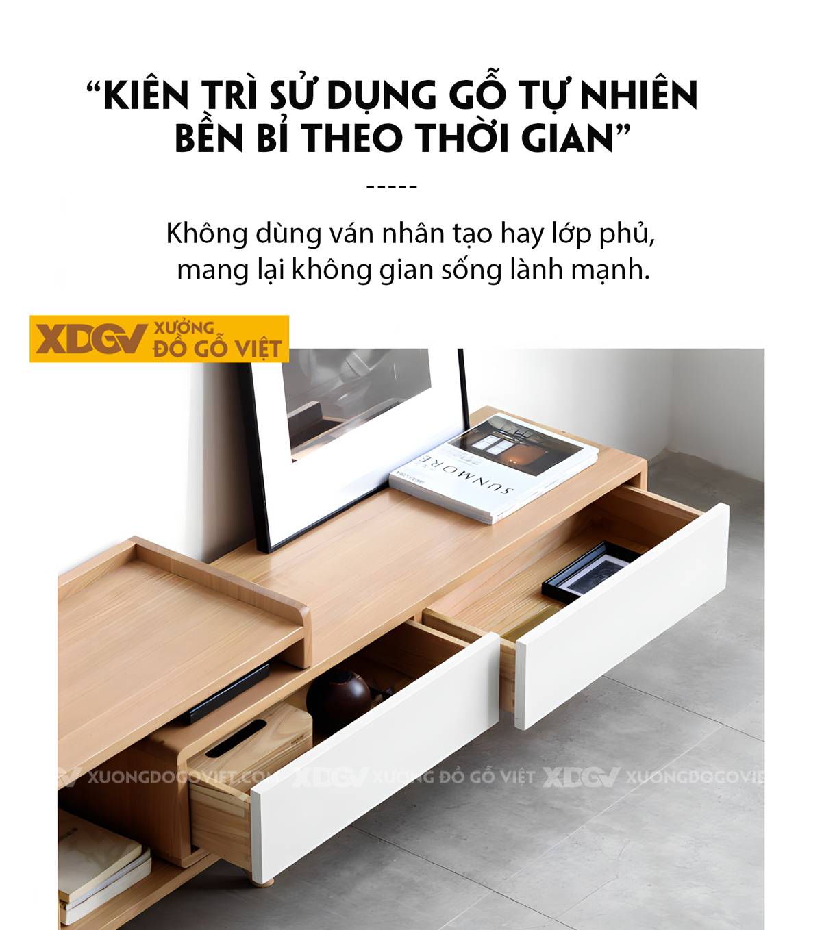 Kệ Tivi Gỗ Sồi Mỹ Thông Minh Mở Rộng Linh Hoạt Cánh Chạm Mở