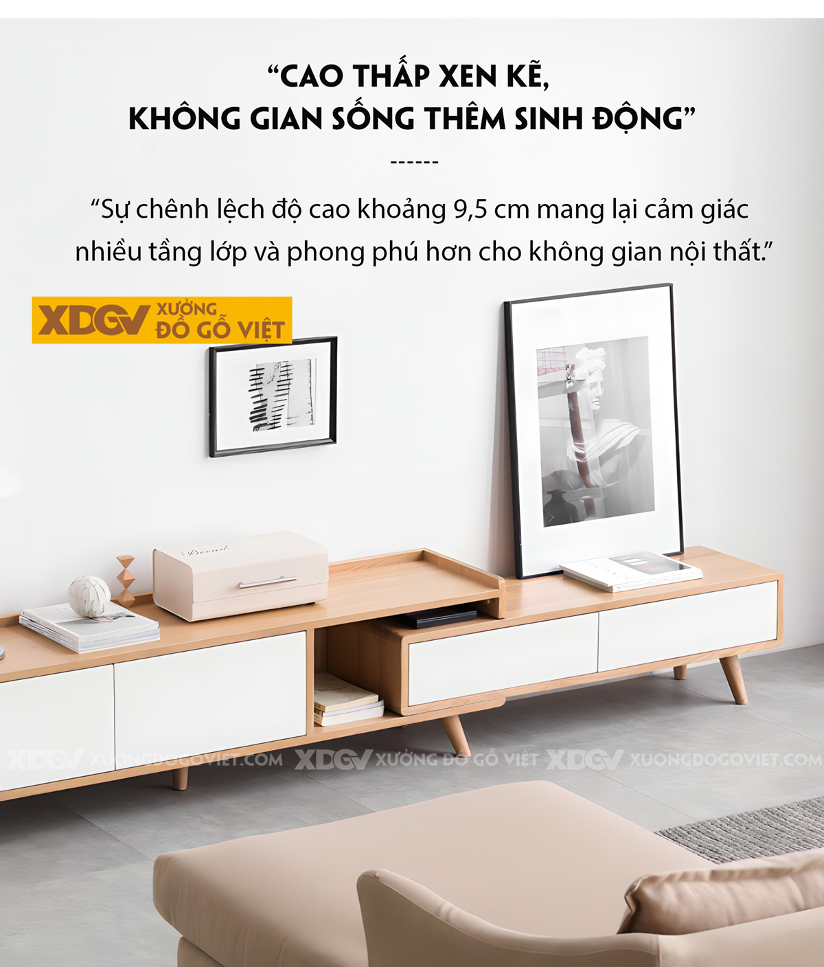 Kệ Tivi Gỗ Sồi Mỹ Thông Minh Mở Rộng Linh Hoạt Cánh Chạm Mở