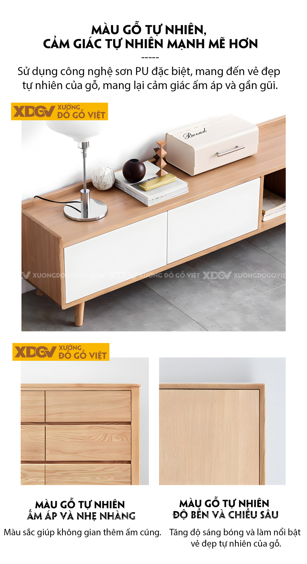 Kệ Tivi Gỗ Sồi Mỹ Thông Minh Mở Rộng Linh Hoạt Cánh Chạm Mở