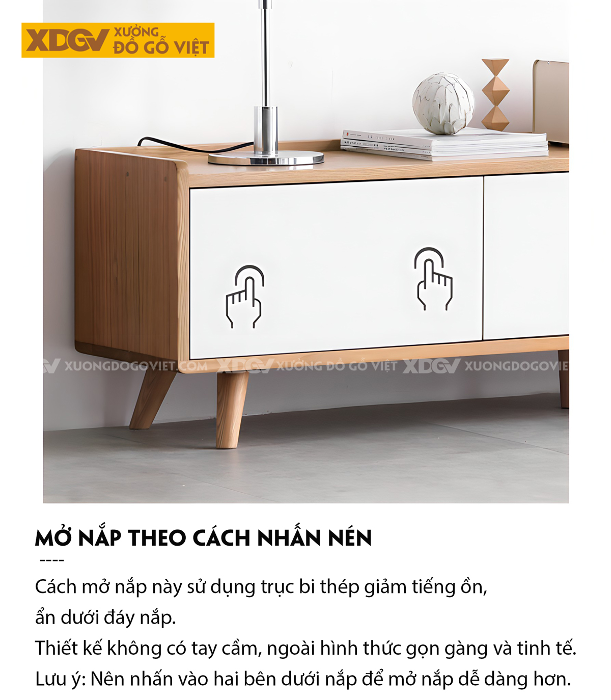 Kệ Tivi Gỗ Sồi Mỹ Thông Minh Mở Rộng Linh Hoạt Cánh Chạm Mở