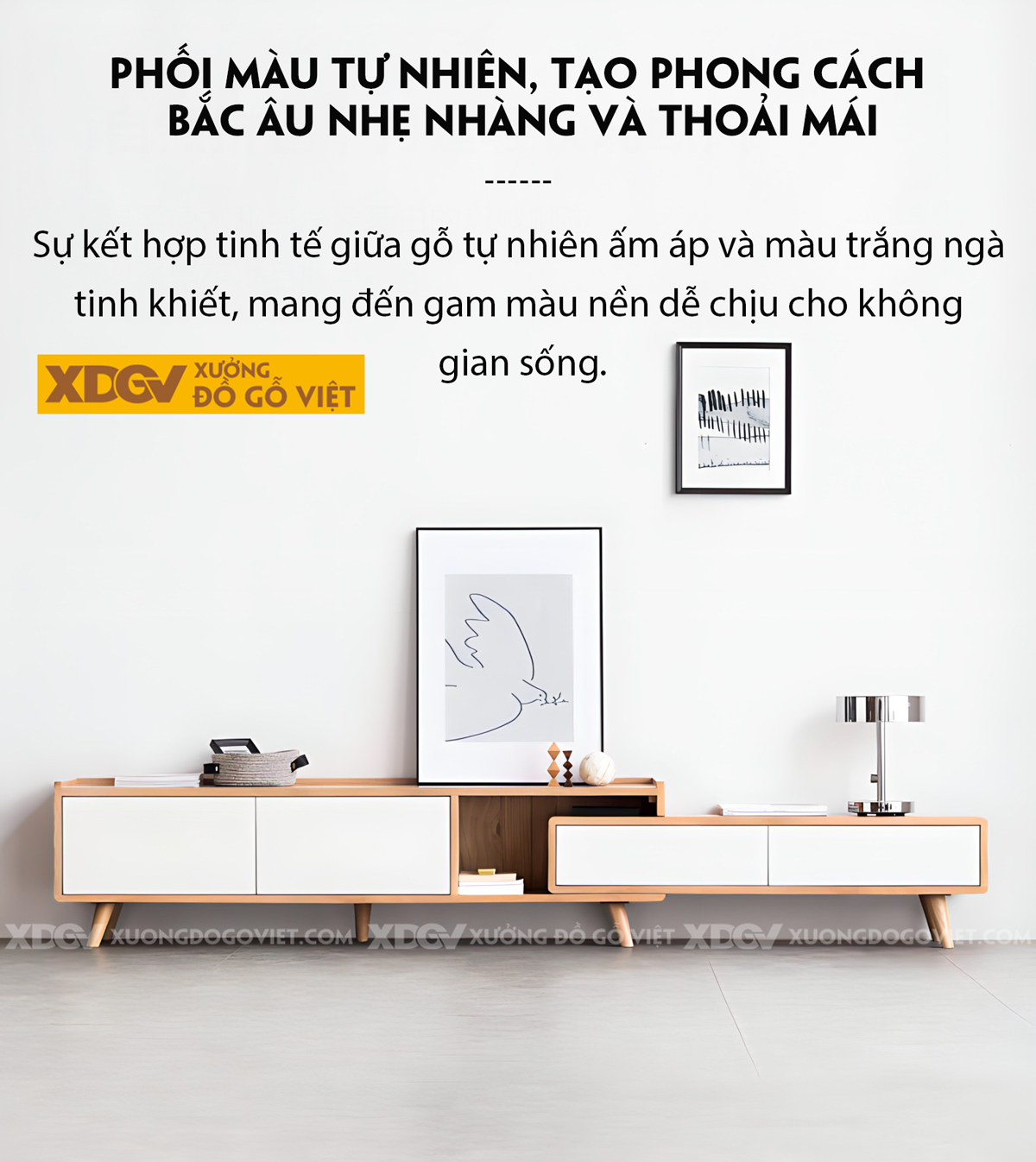 Kệ Tivi Gỗ Sồi Mỹ Thông Minh Mở Rộng Linh Hoạt Cánh Chạm Mở